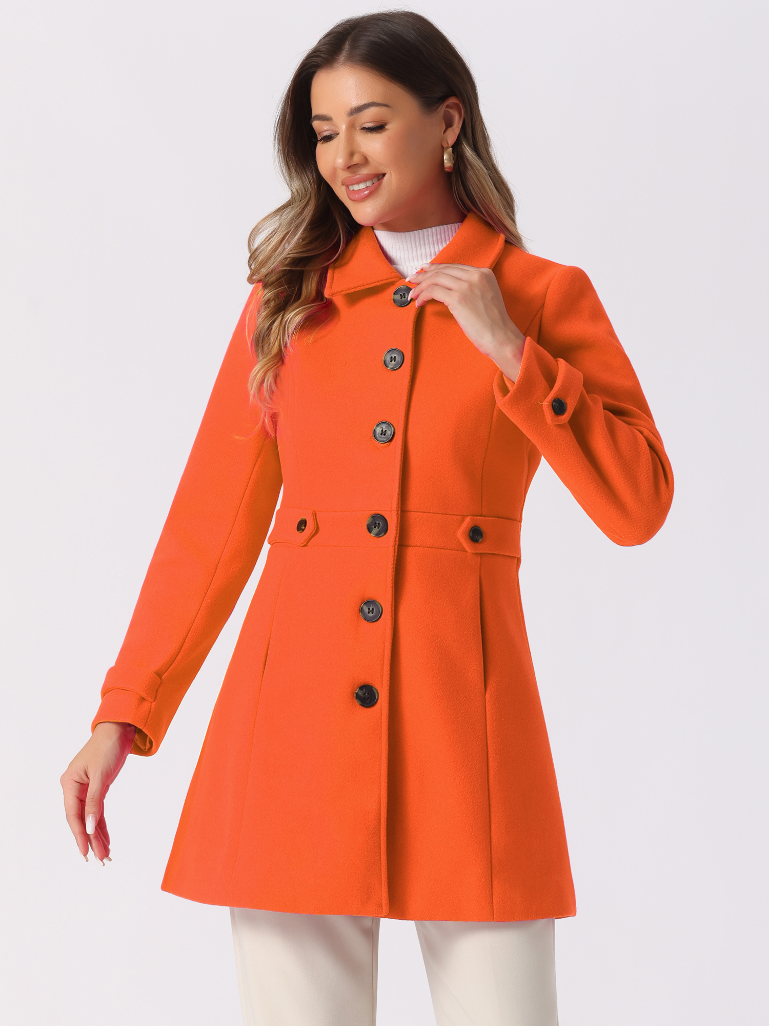 Classic Outwear Overcoat with Pockets Single Breasted Winter Coat Orange/XS