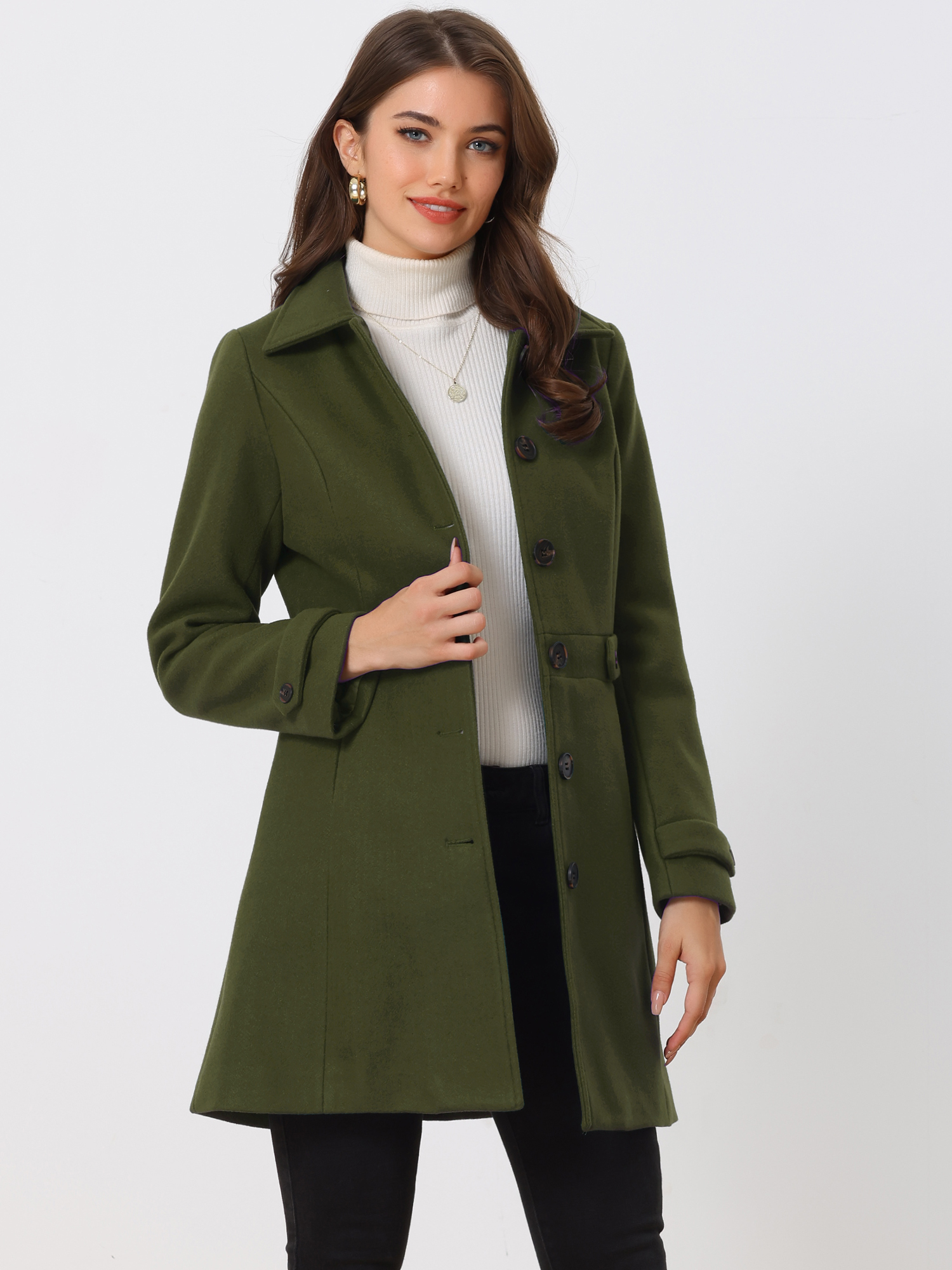 Winter Classic Outwear Overcoat with Pockets Single Breasted Coat Army Winter Classic Outwear Overcoat with Pockets Single Breasted Coat Army