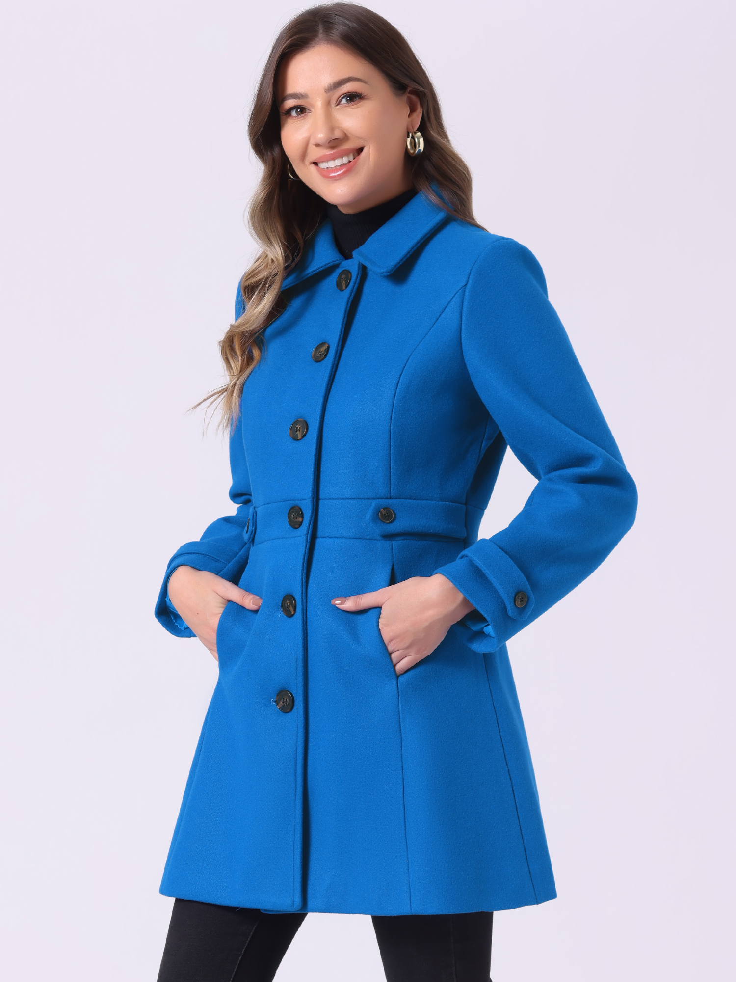 Winter Classic Outwear Overcoat with Pockets Single Breasted Coat Blue/M
