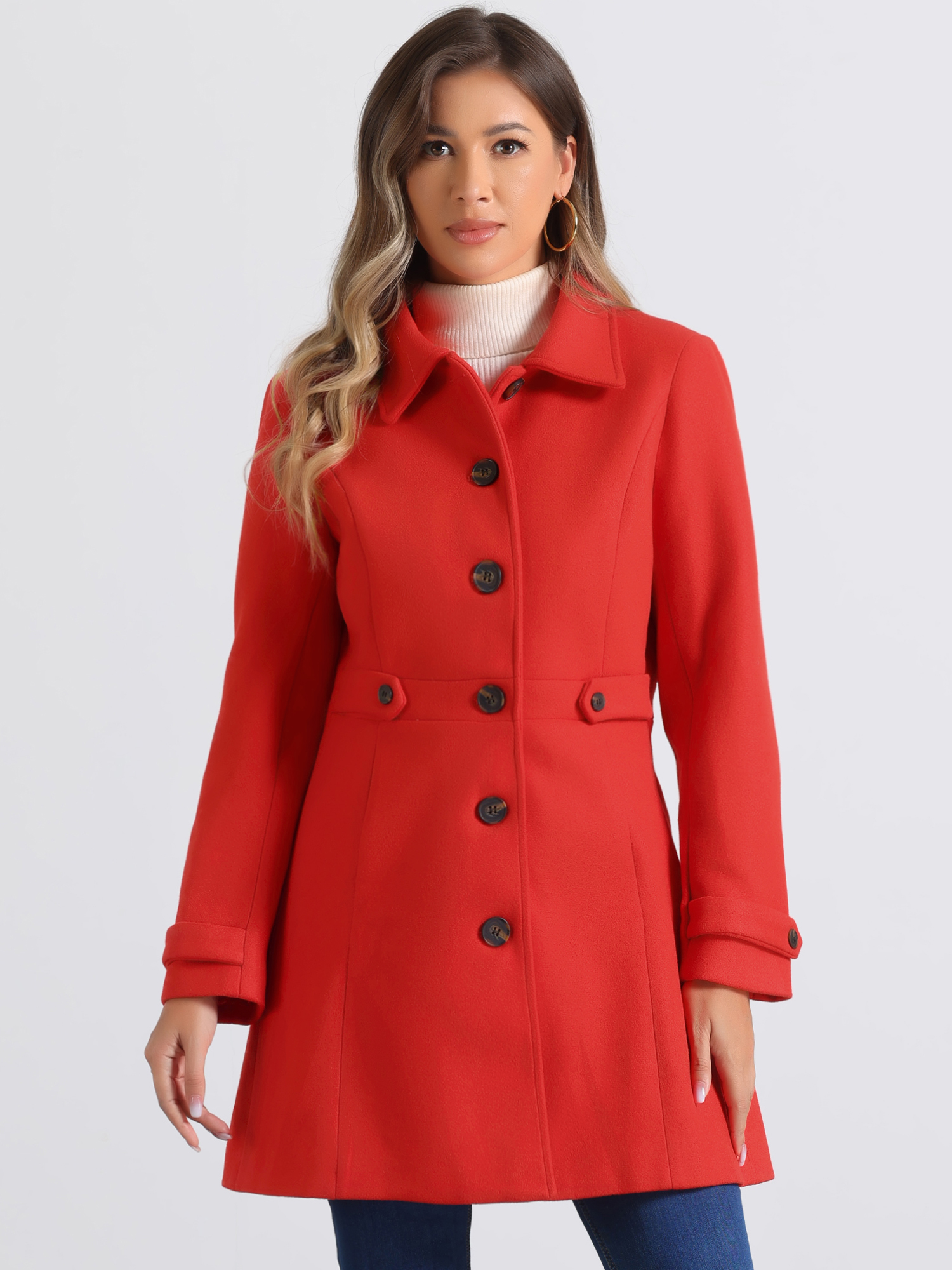 Classic Outwear Overcoat with Pockets Single Breasted Winter Coat Reds/XL