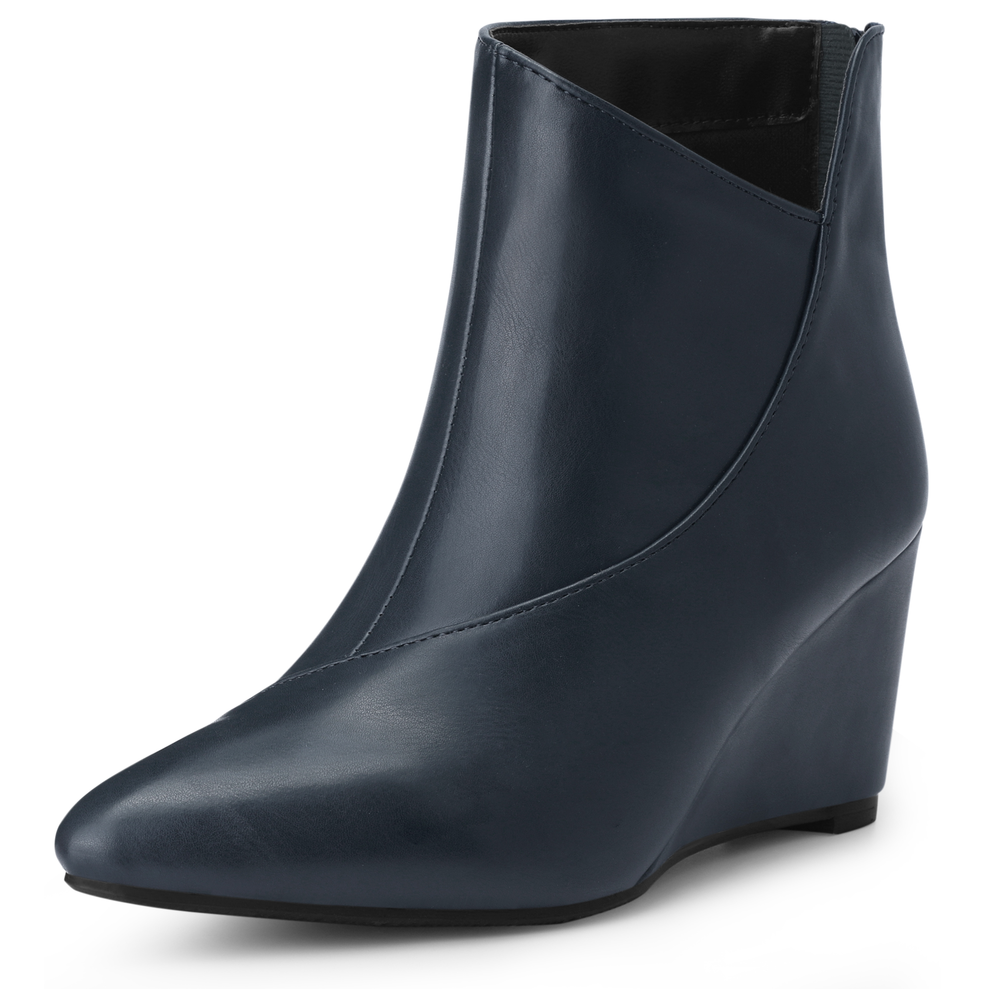 Pointed Toe Zipper Wedge Heel Ankle Booties Navy Blue/10