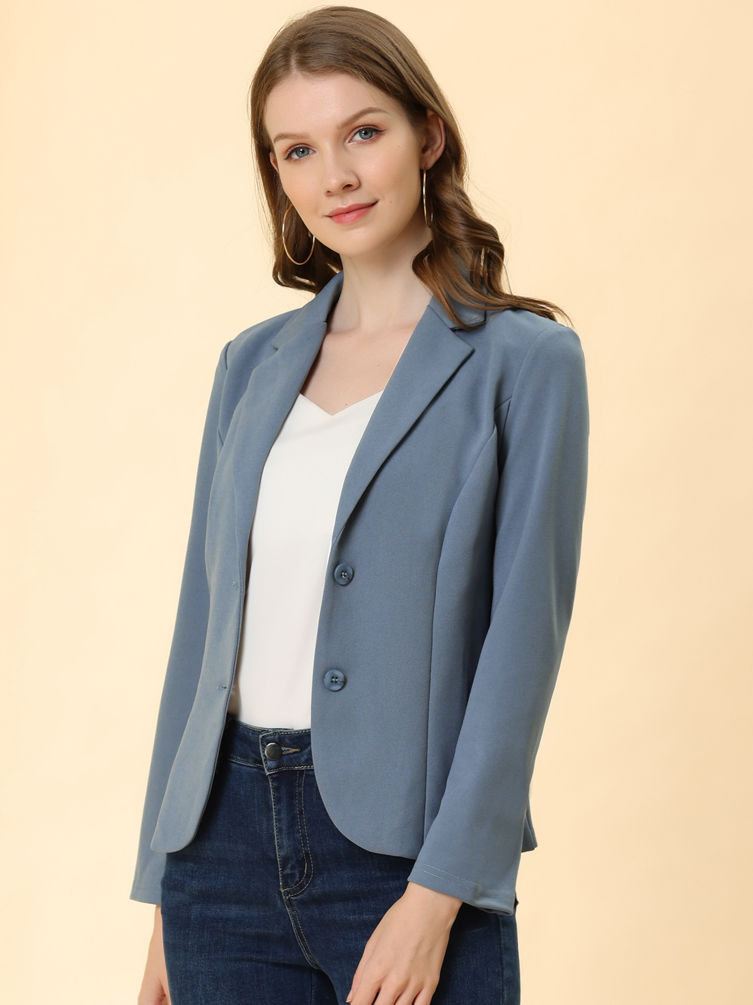 Solid Work Office Lapel Collar Stretch Jacket Suit Blazer Gray Blue/2XL