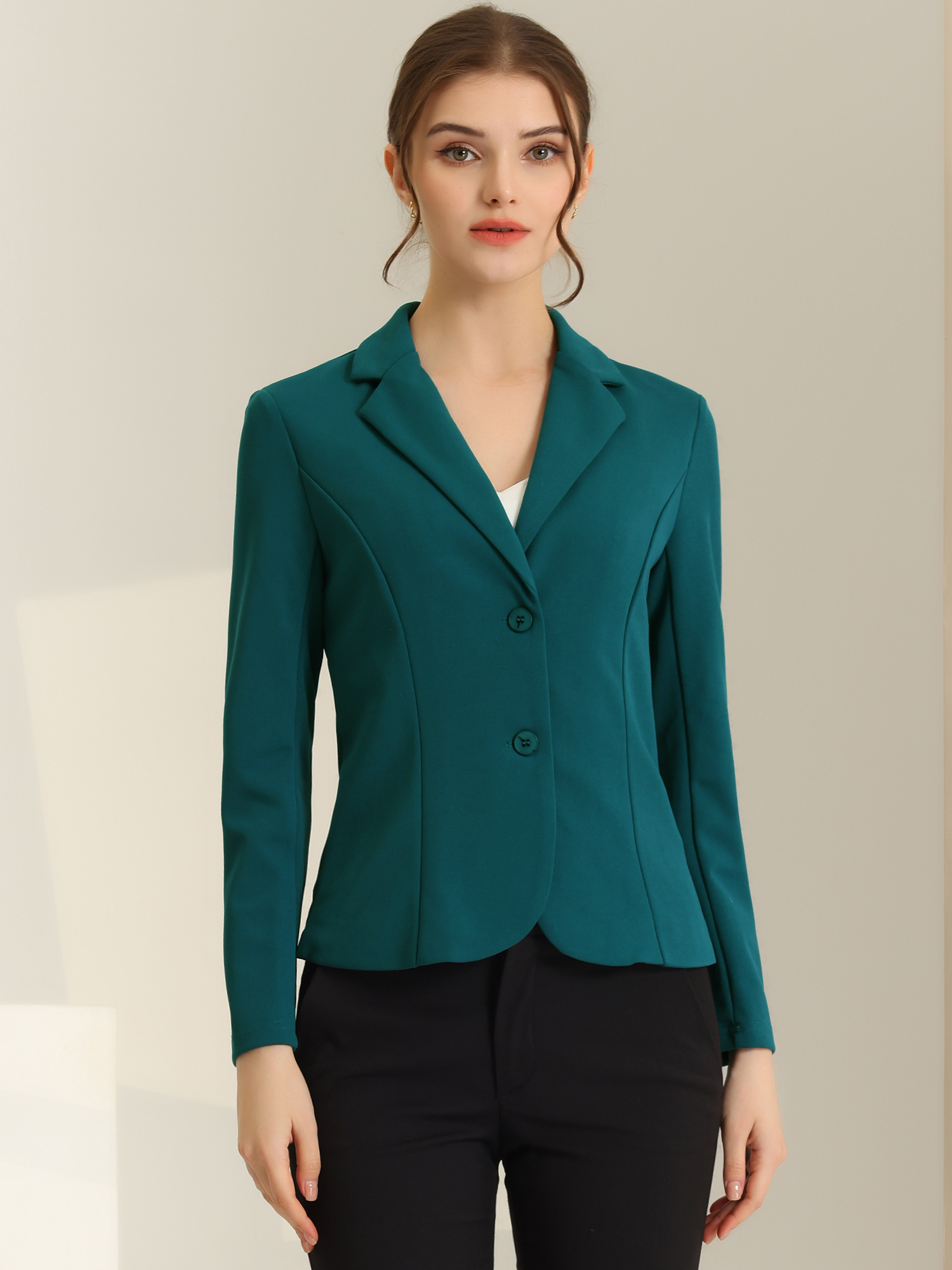 Stretch Notched Lapel Collar Work Office Jacket Blazer Peacock Blue/3XL