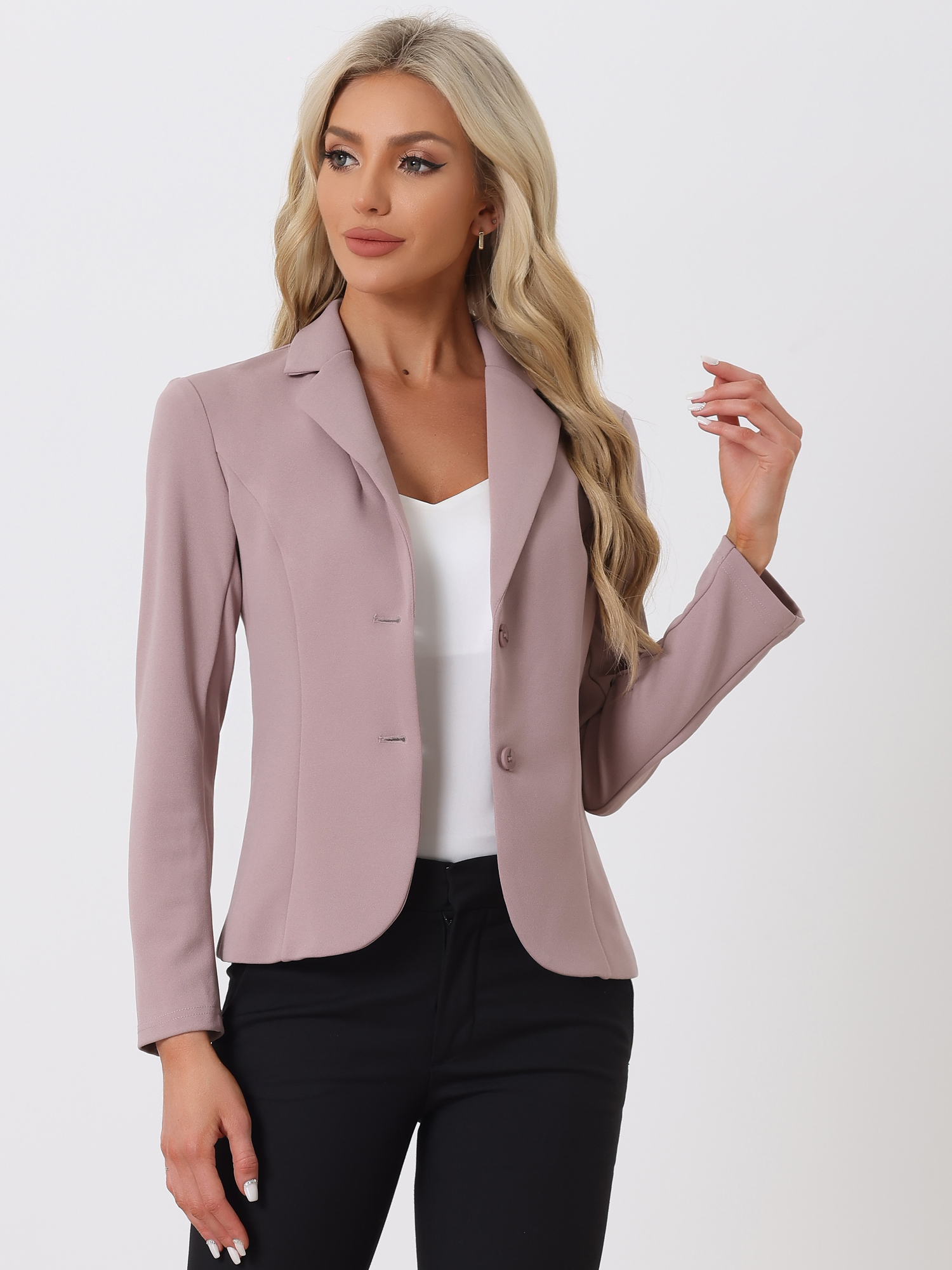 Solid Work Office Lapel Collar Stretch Jacket Suit Blazer Dusty Pink/3XL