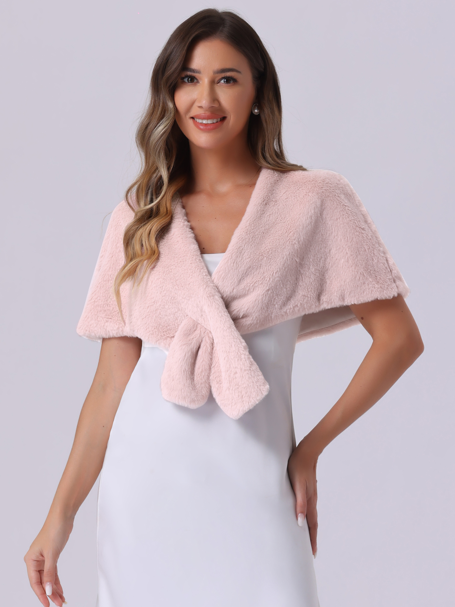 Faux Fur Shawl Winter 1920s Stole Bridal Wedding Wraps Dusty Pink/S