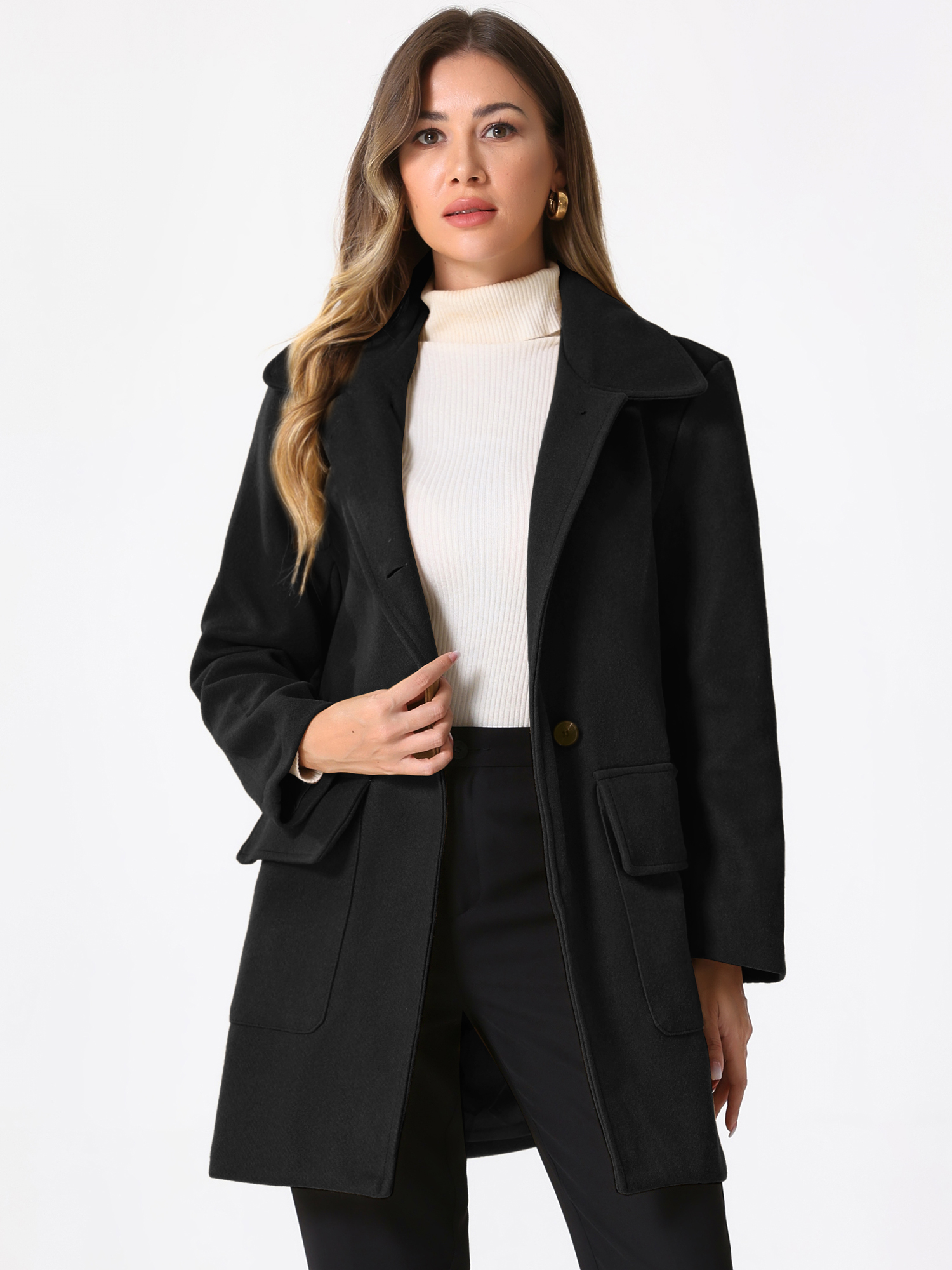Long Sleeve Double Breasted Classic Winter Pea Coat Black/S