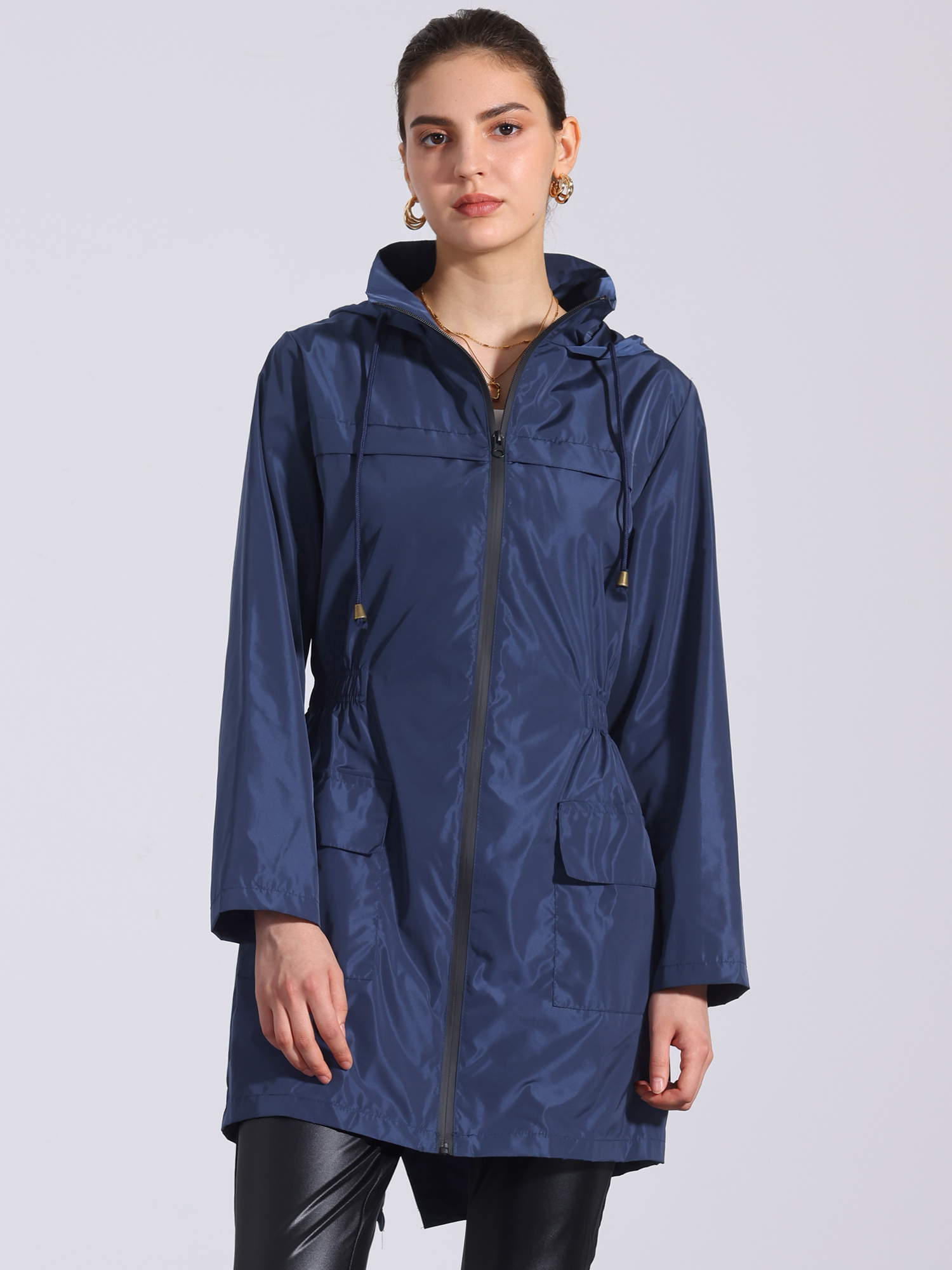 Waterproof Lightweight Hooded Windbreaker Raincoat Jacket Dark Blue/S