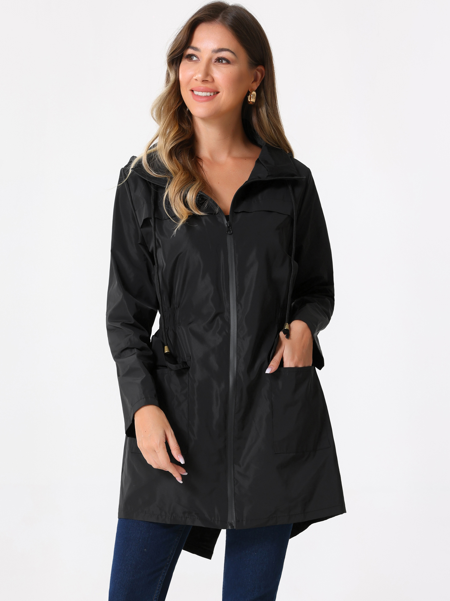 Waterproof Lightweight Hooded Windbreaker Raincoat Jacket Black/M