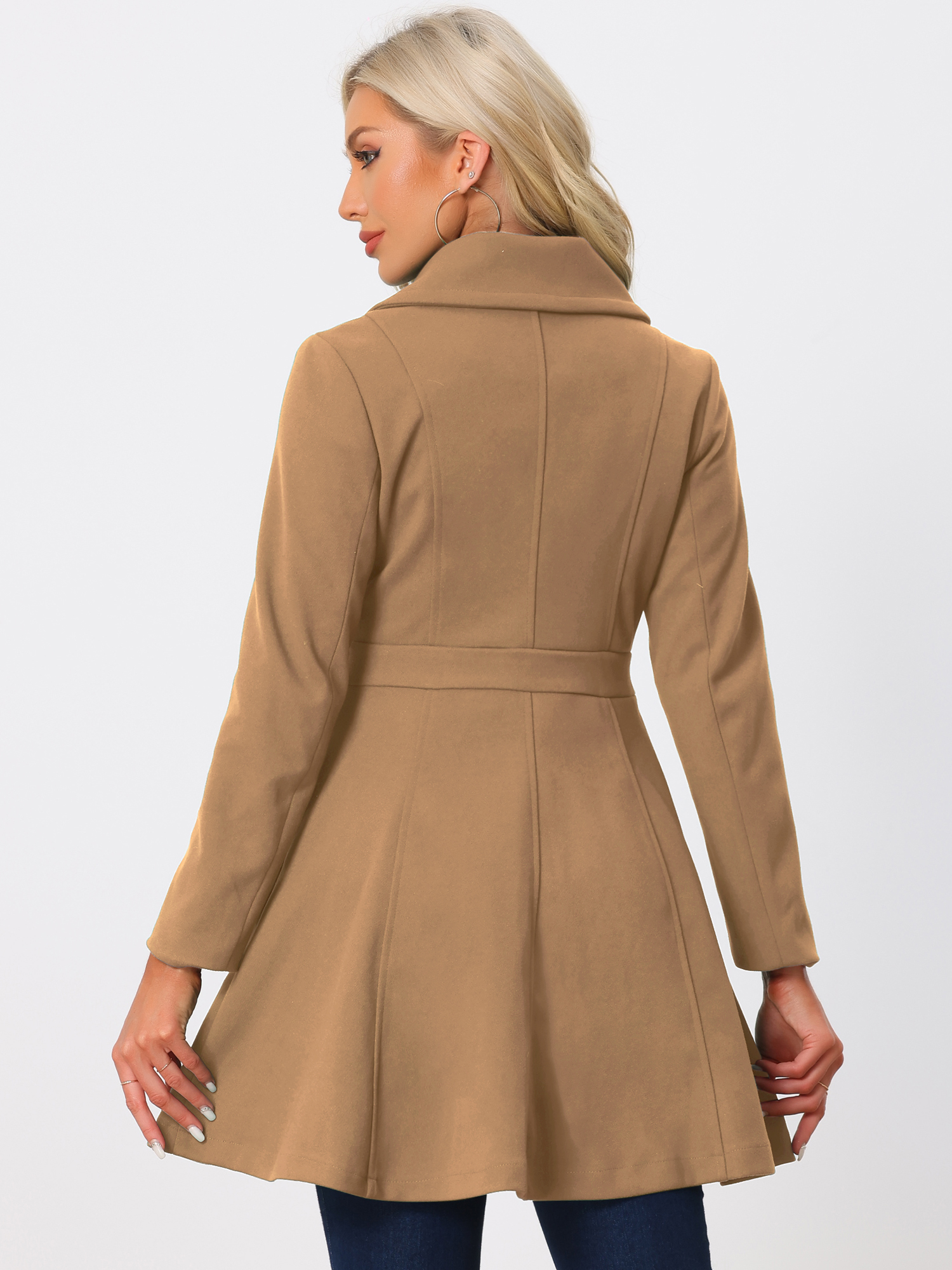 Winter Long Lapel Collar Contrast Double Breast Coat Camel/S