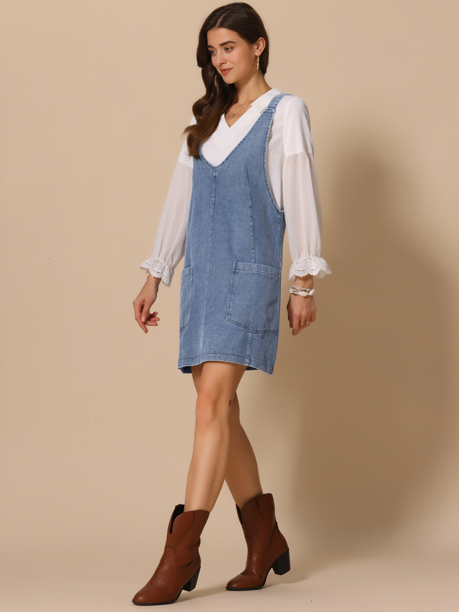 Sleeveless Denim Adjustable Strap Pocketed Overall Jean Dress Blue/S