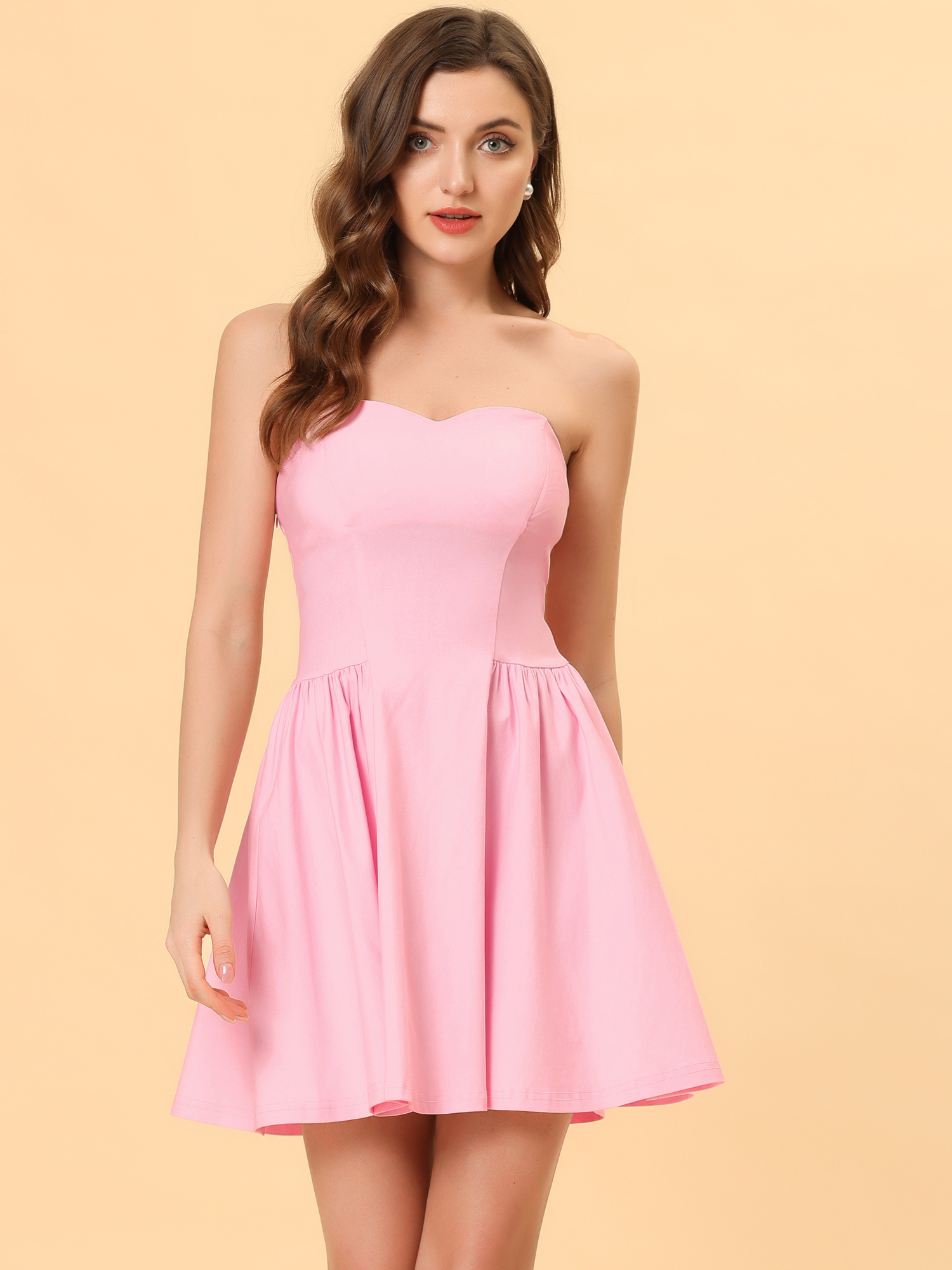 Strapless Sweetheart Neck Fit And Flare Mini Tube Top Dress Pink/3XL