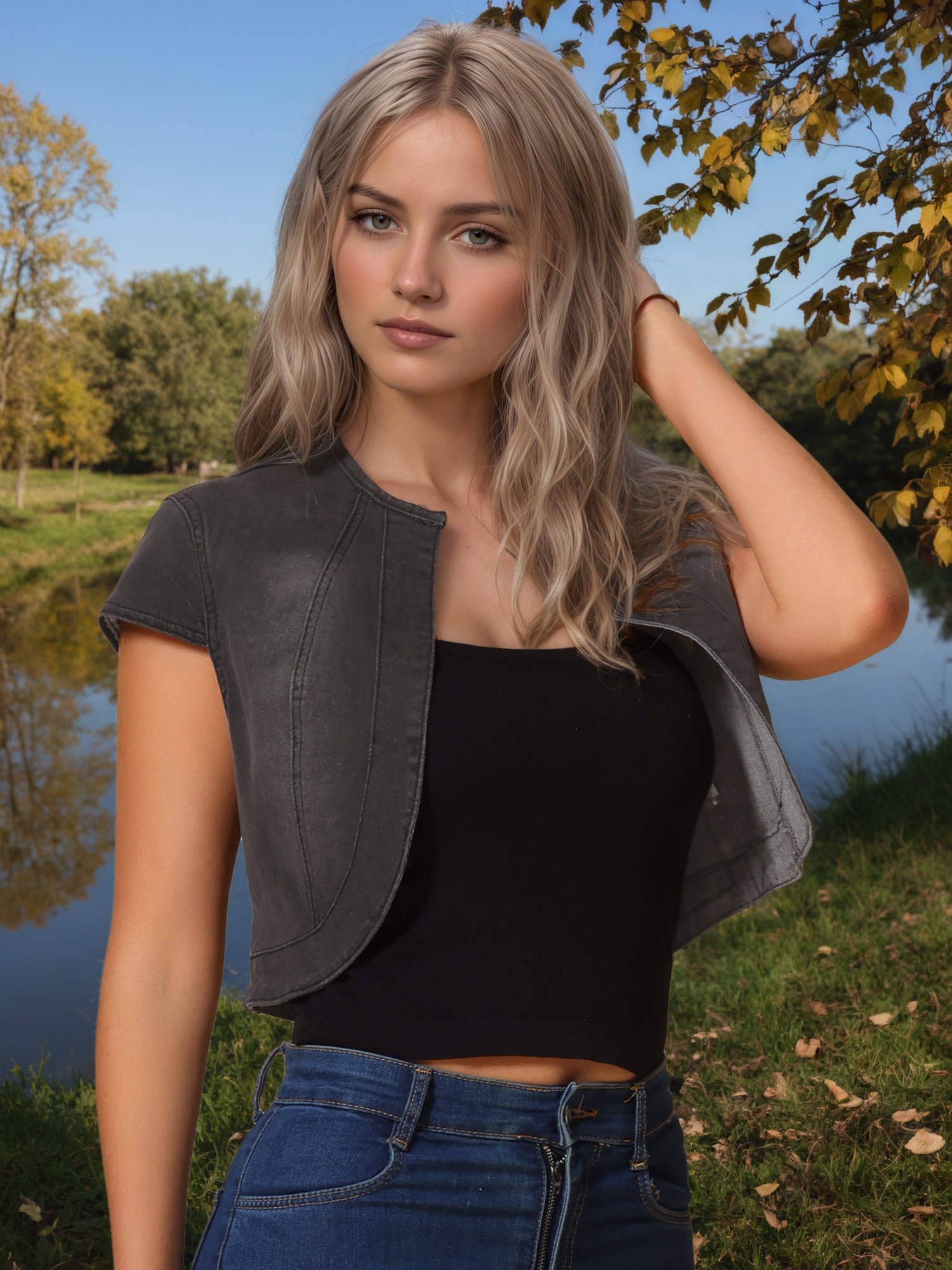 Crop Denim Cap Sleeve Slim Fit Summer Jean Jacket Black Grey/XS