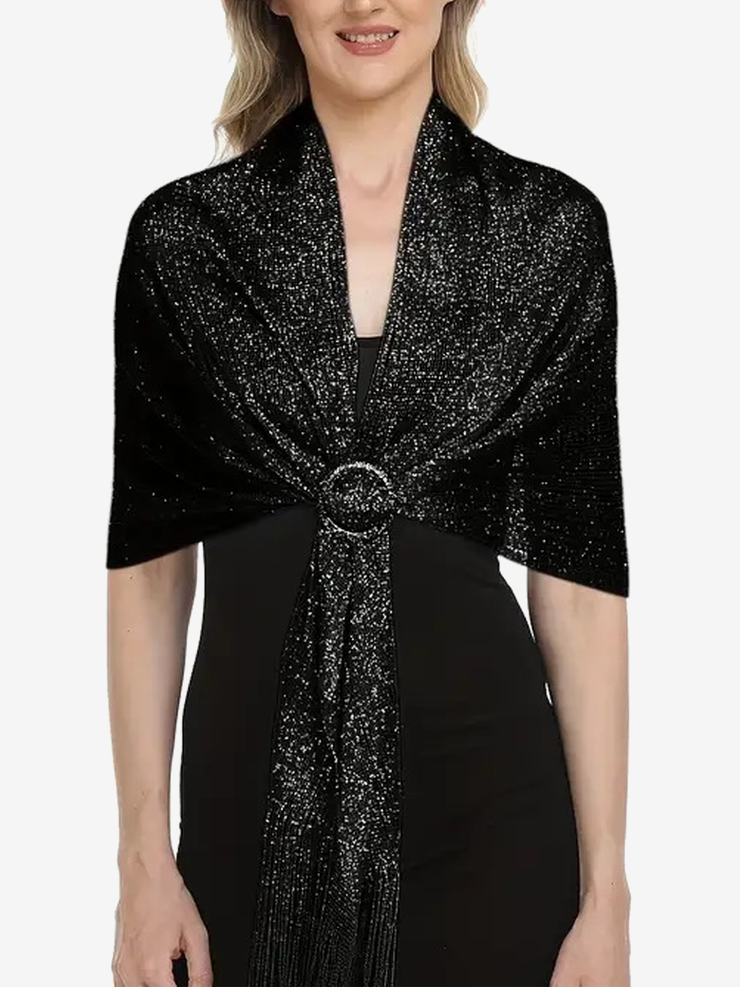 See Through Solid Color Tassel Long Scarf Black/ONE SIZE