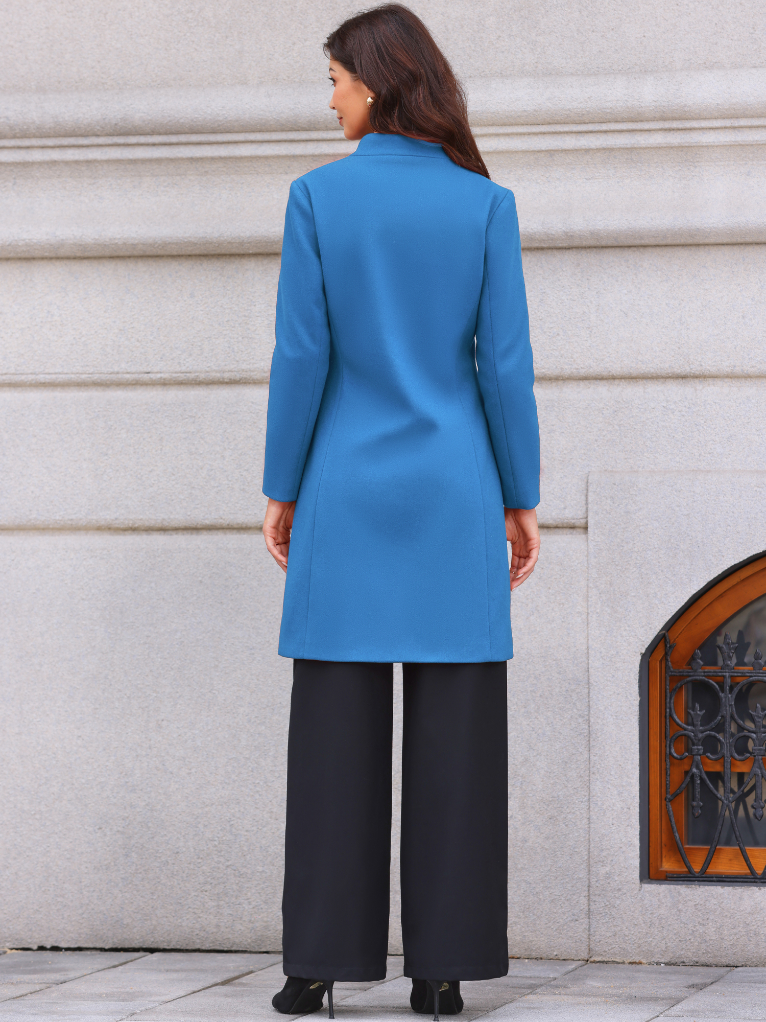 Stand Collar Single Breasted Mid-Long Overcoat Blue/S