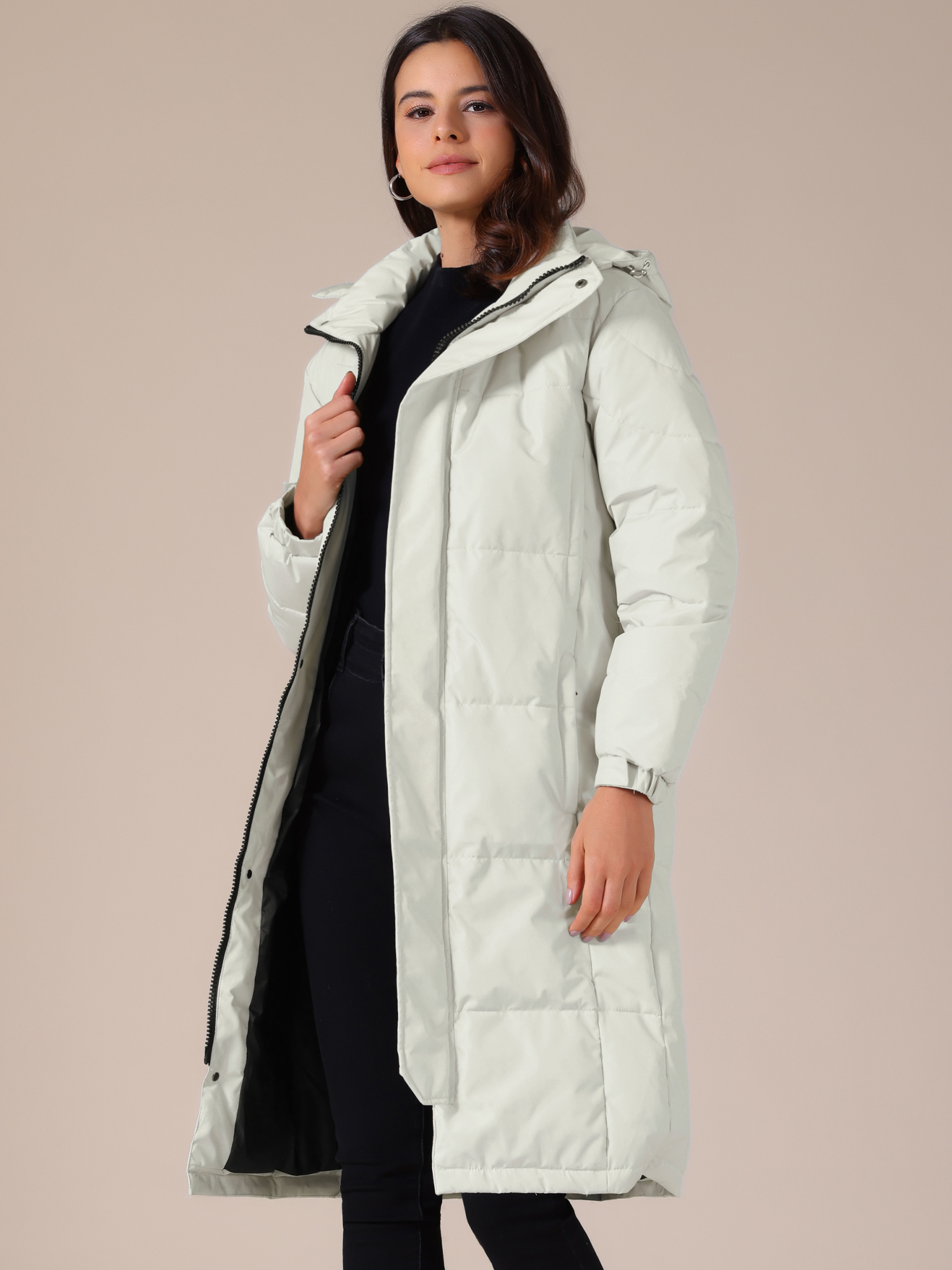 Winter Hooded Long Padded Down Puffer Jacket White/XL