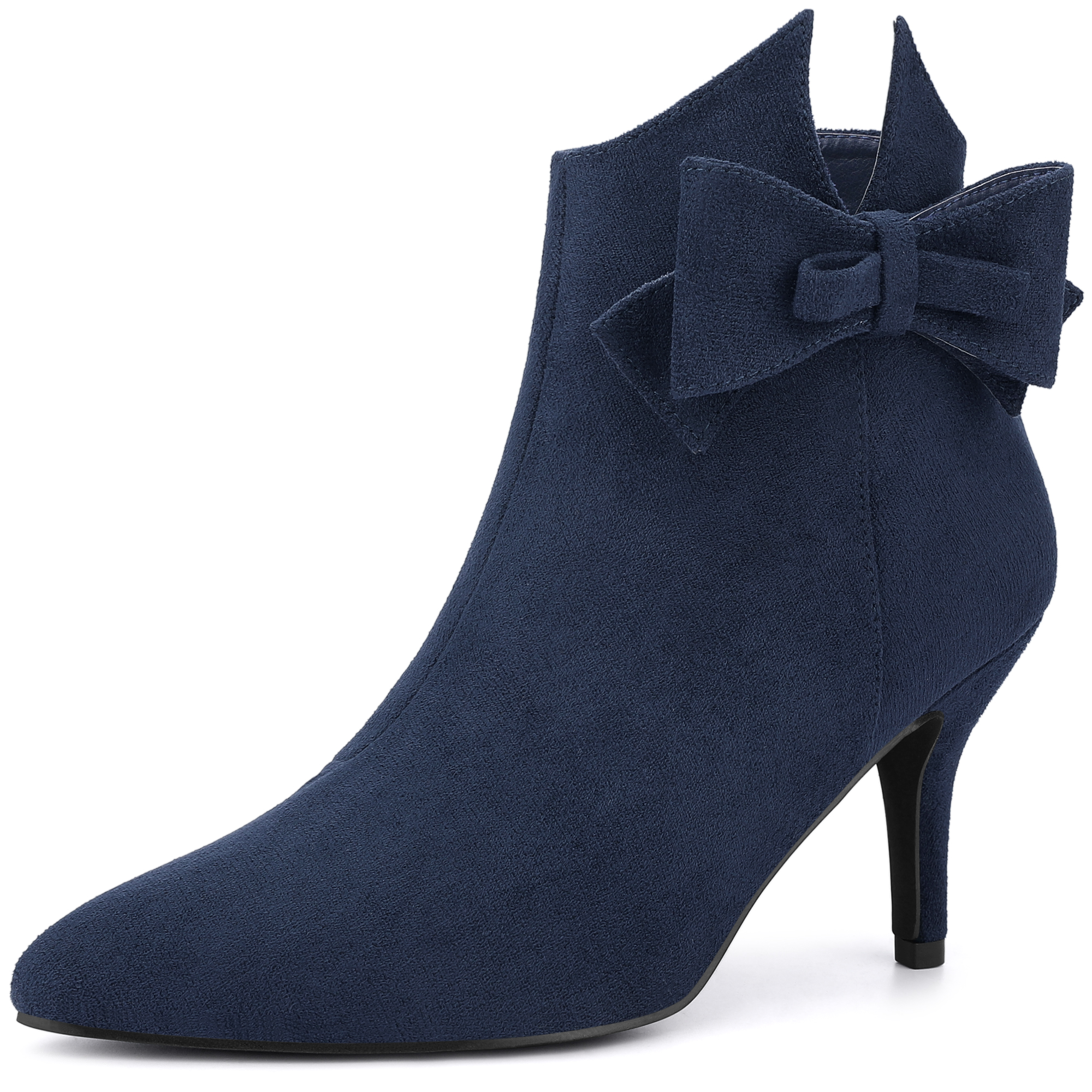 Point Toe Bow Stiletto Heel Ankle Boots Navy Blue/6