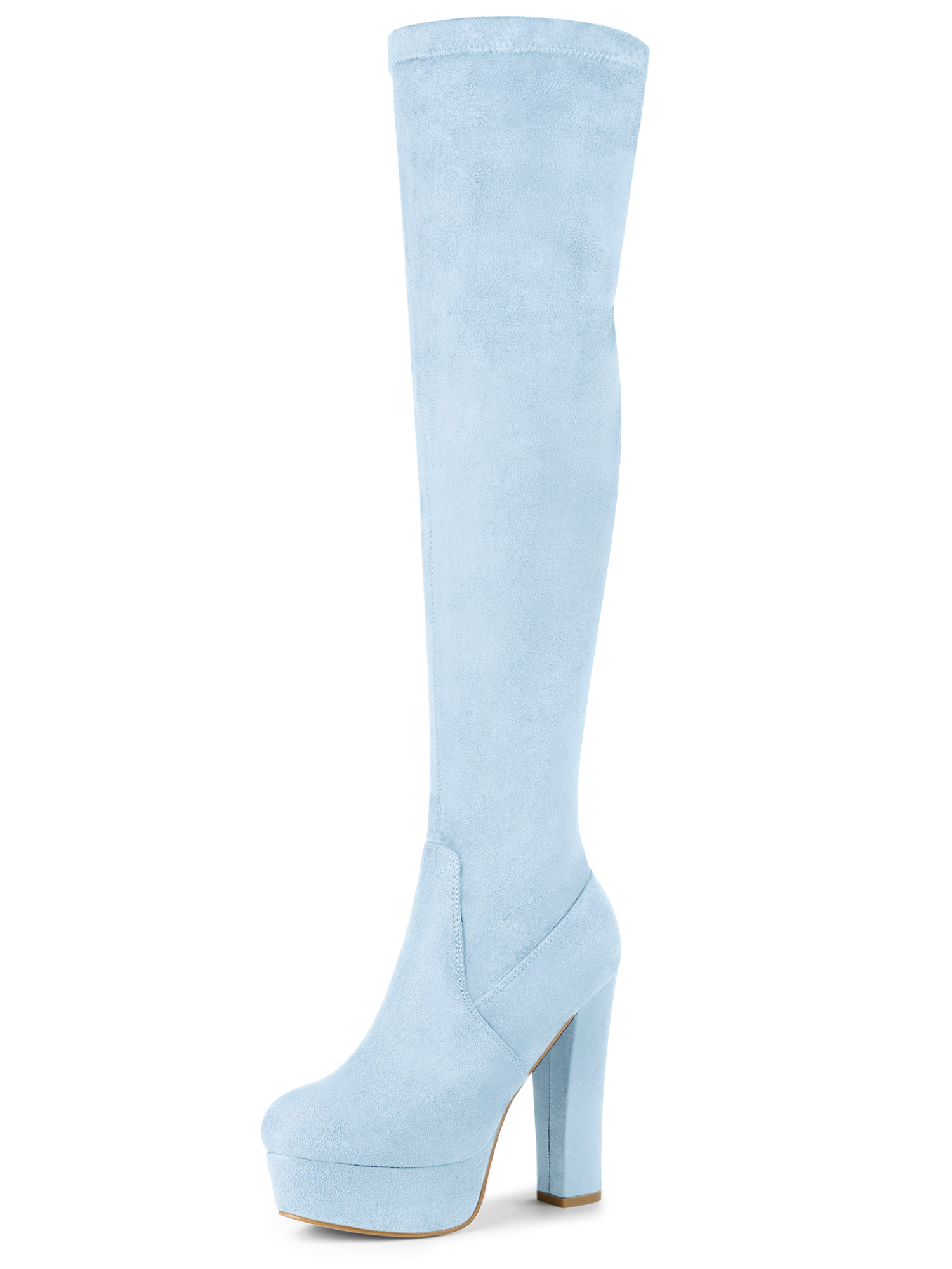 Faux Suede Platform Block Heel Over Knee High Boots Sky Blue/8.5