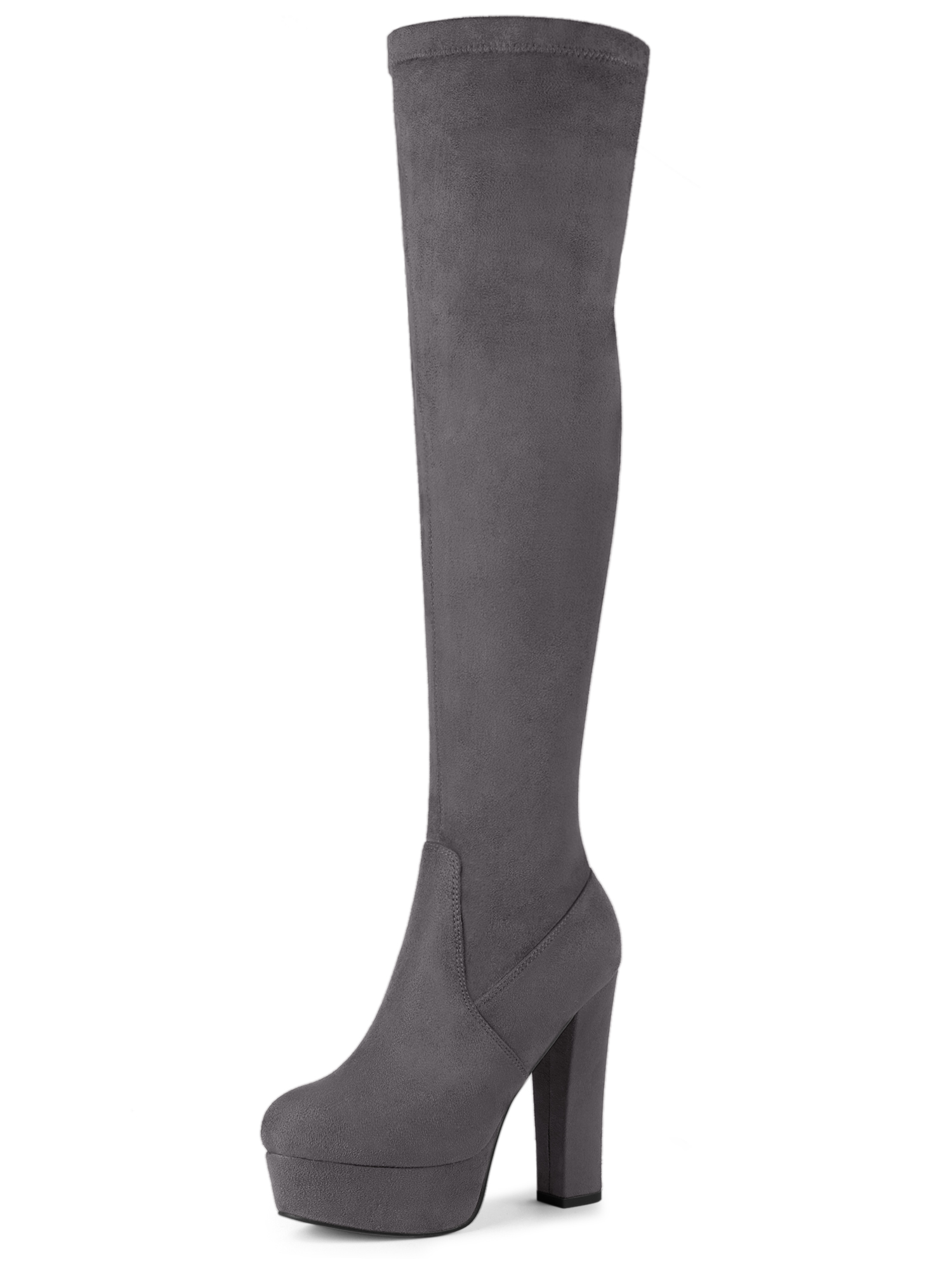 Faux Suede Platform Block Heel Over Knee High Boots Grey/9