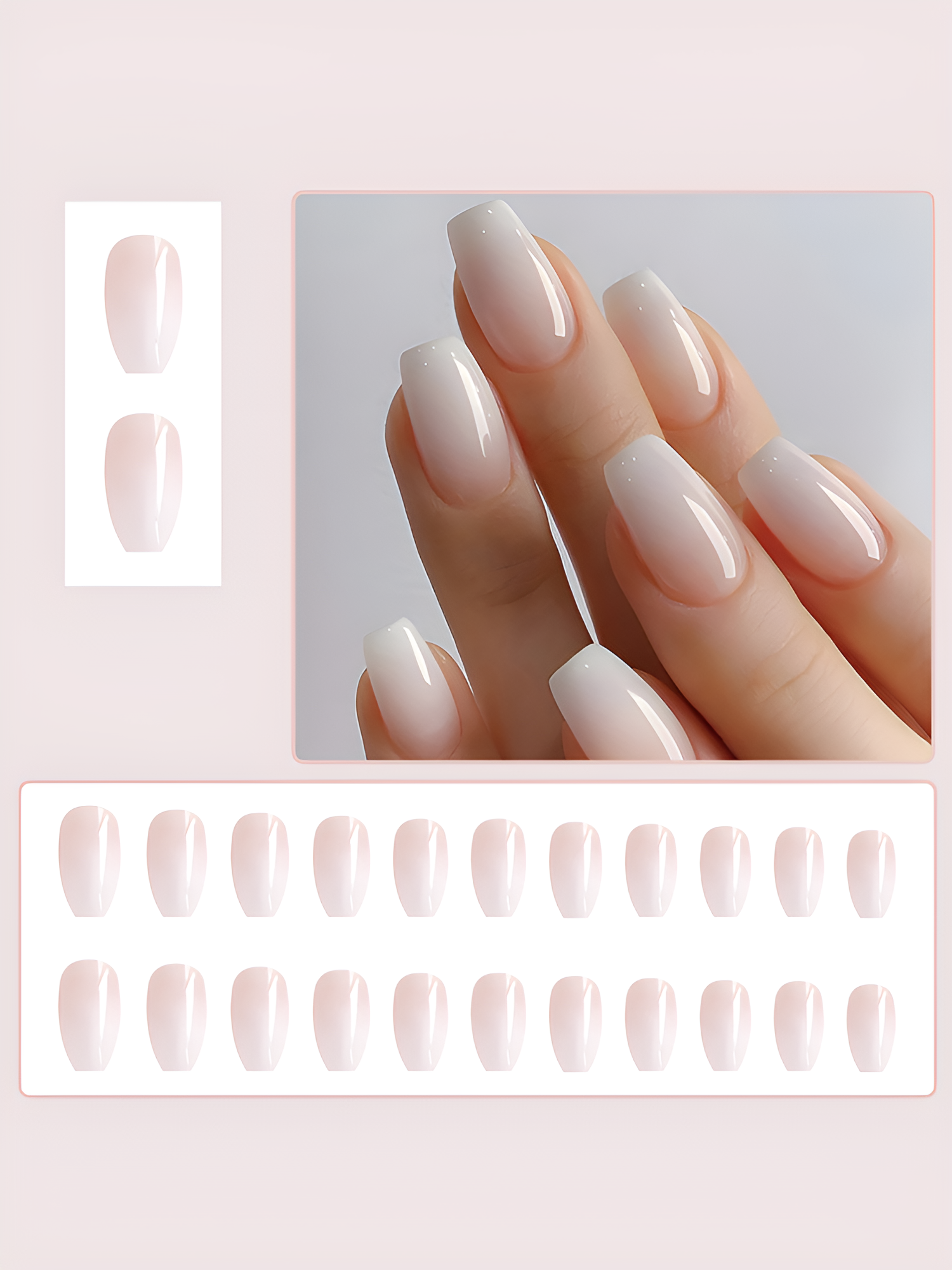 1 Pack Gradient Pink Short Squoval Press-On Nails Mixed Colors/ONE SIZE