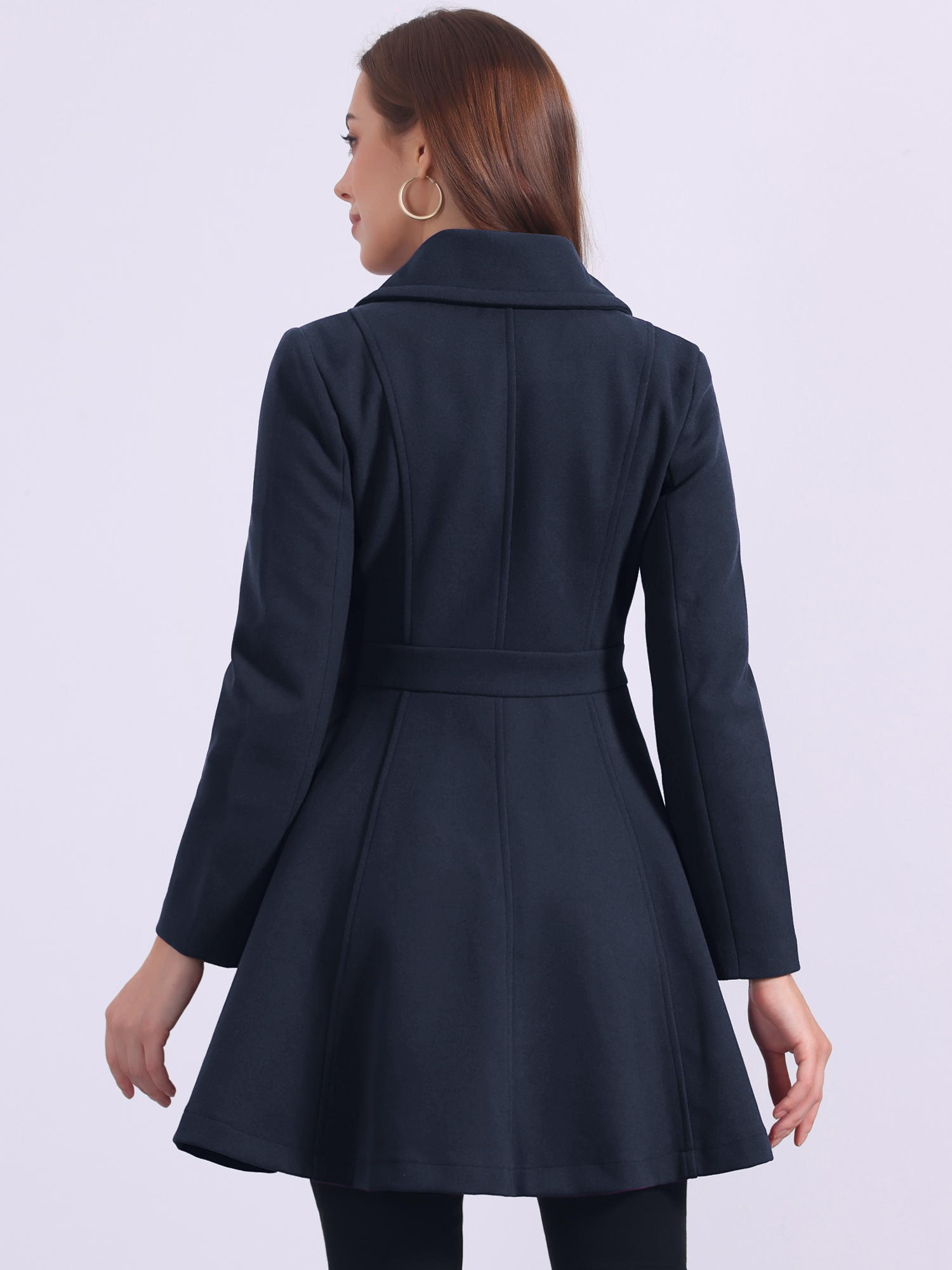 Winter Long Lapel Collar Contrast Double Breast Coat Dark Blue/S