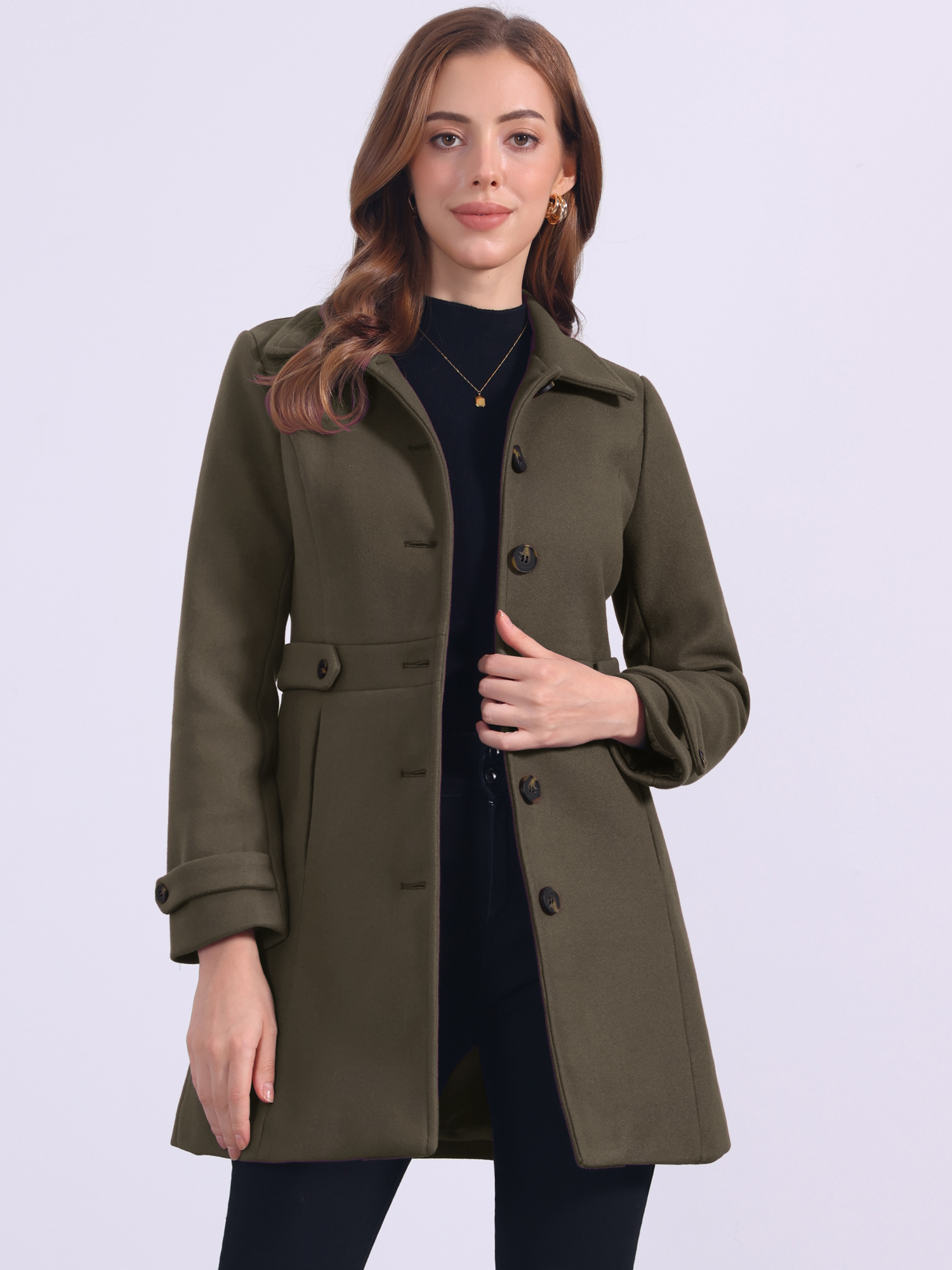 Classic Outwear Overcoat with Pockets Single Breasted Winter Coat Coffee/S