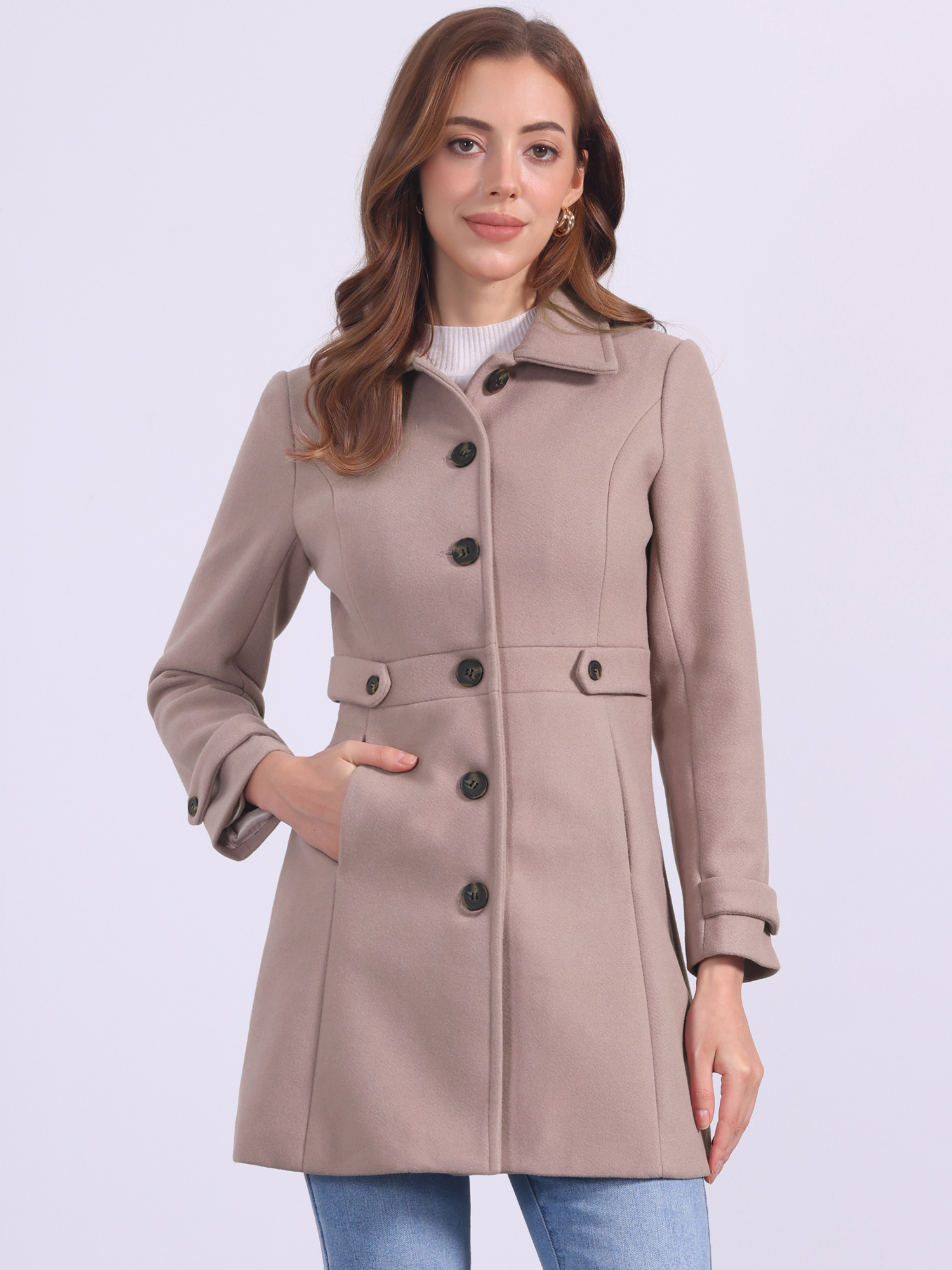 Classic Outwear Overcoat with Pockets Single Breasted Winter Coat Dusty Pink/XL