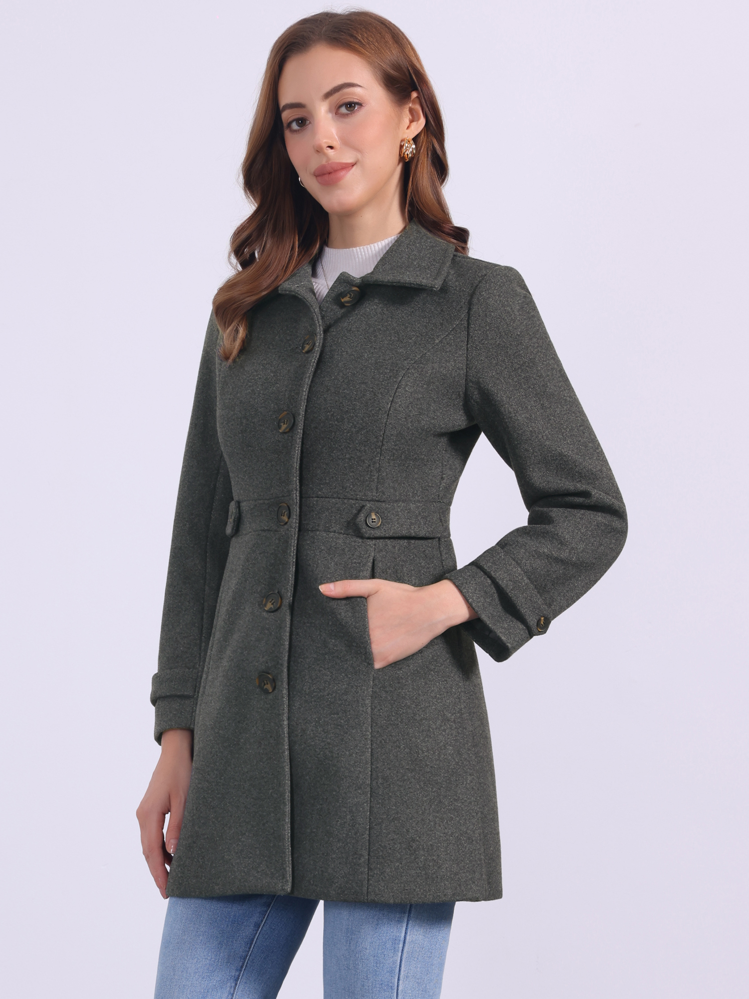 Classic Outwear Overcoat with Pockets Single Breasted Winter Coat Dark Grey/XL