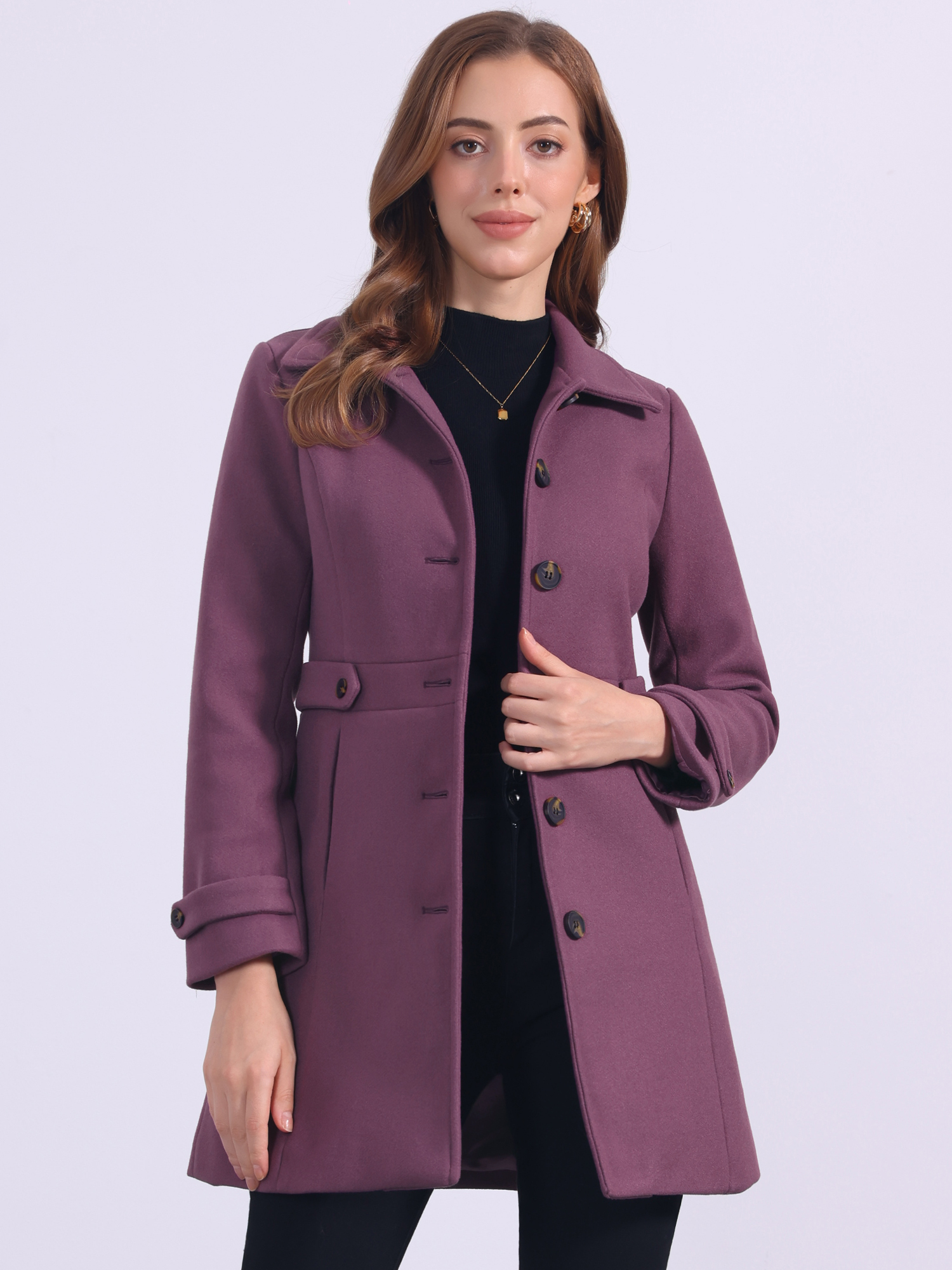 Classic Outwear Overcoat with Pockets Single Breasted Winter Coat Dusty Purple/XL