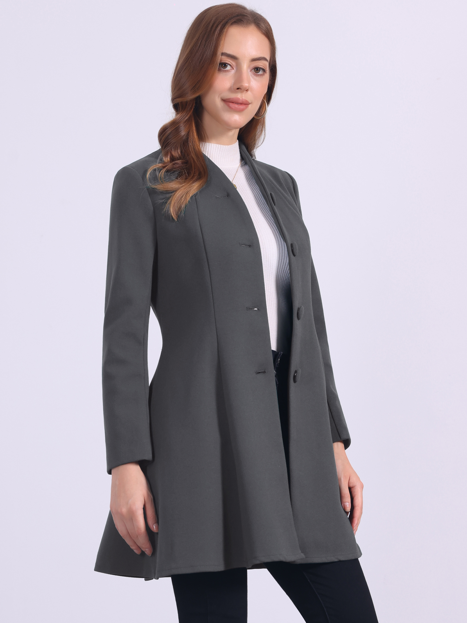 Single Breasted Long Sleeve Mid-Long Winter A Line Pea Coat Dark Gray/S