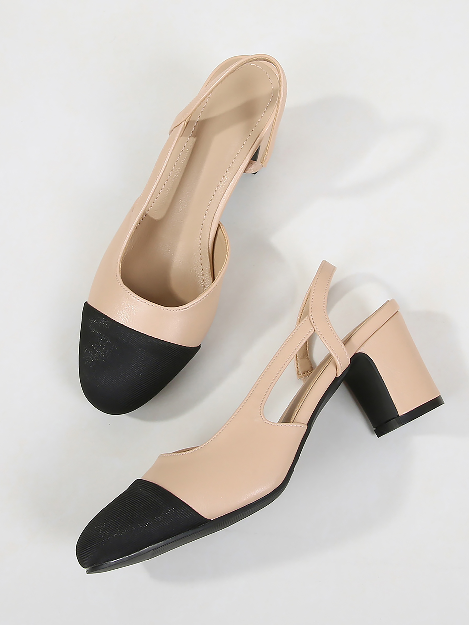 Colorblock Round Toe Chunky Heel Slingback Pumps Apricot/6.5
