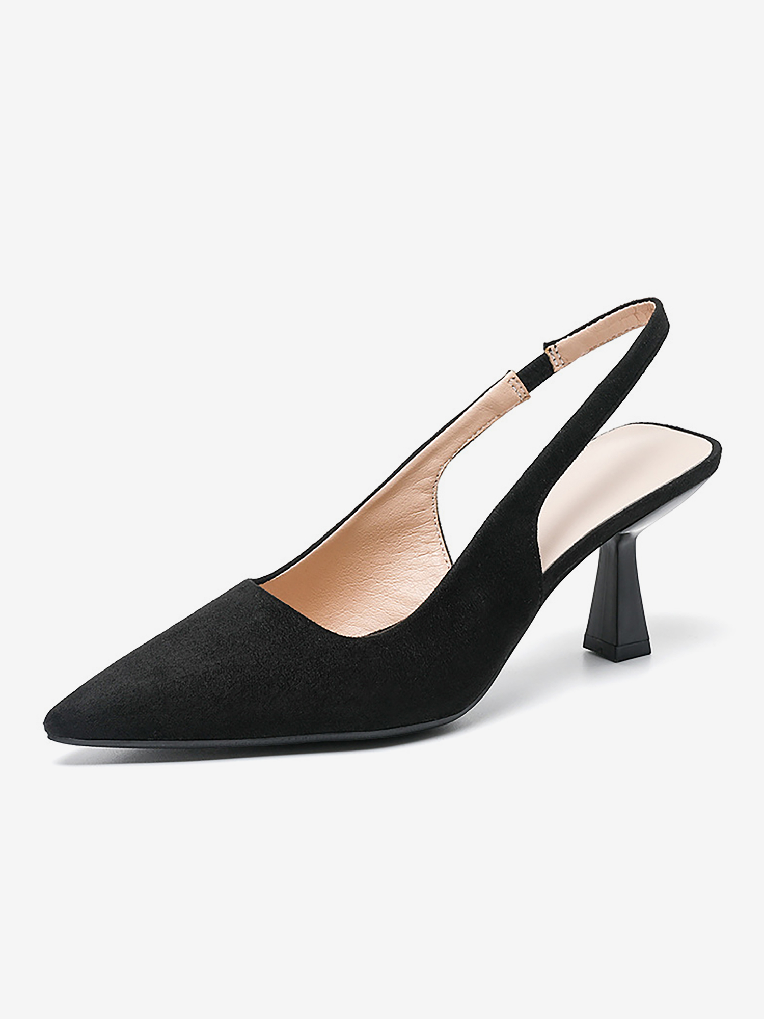 Pointed Toe Stiletto Heel Faux Suede Slingback Pumps Black/6.5