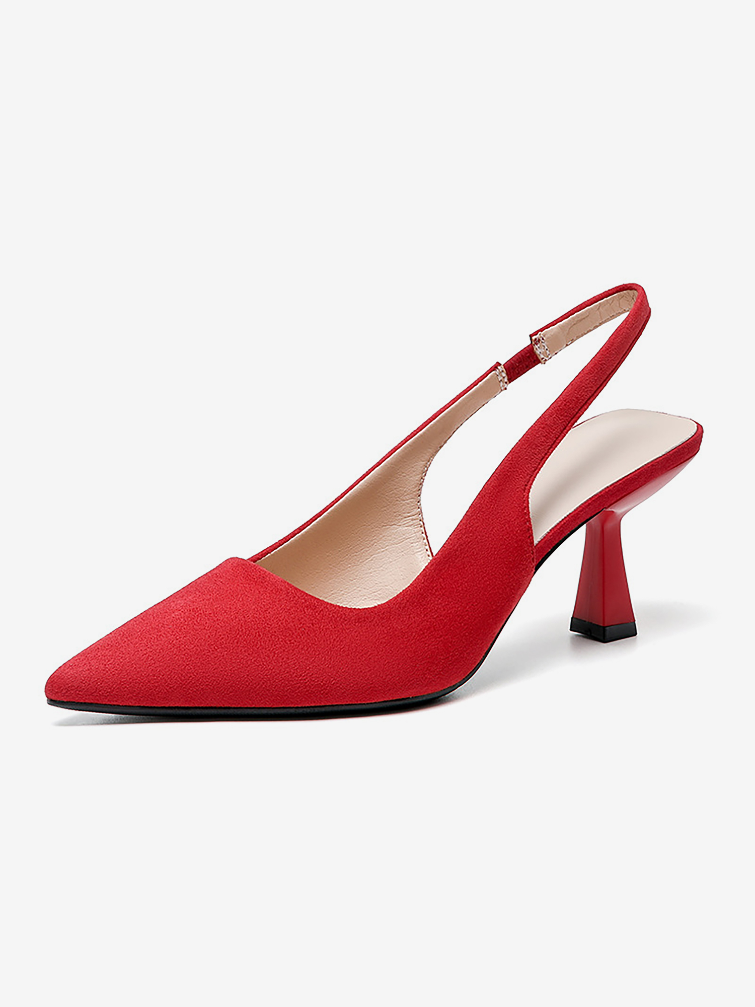 Pointed Toe Stiletto Heel Faux Suede Slingback Pumps Red/6.5