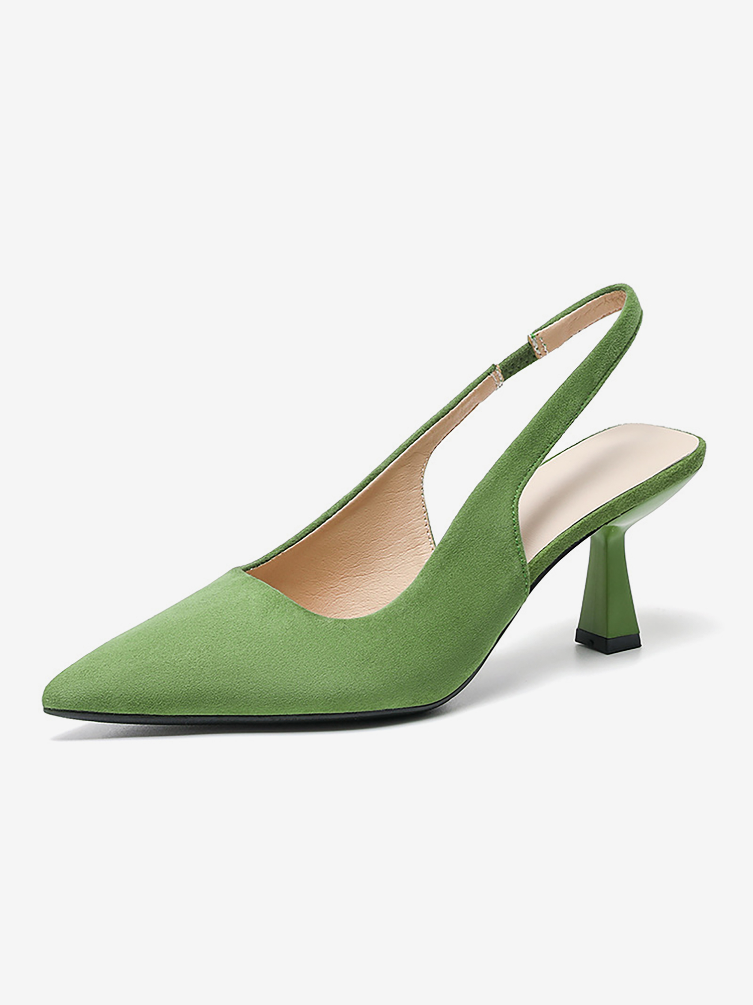 Pointed Toe Stiletto Heel Faux Suede Slingback Pumps Green/6.5