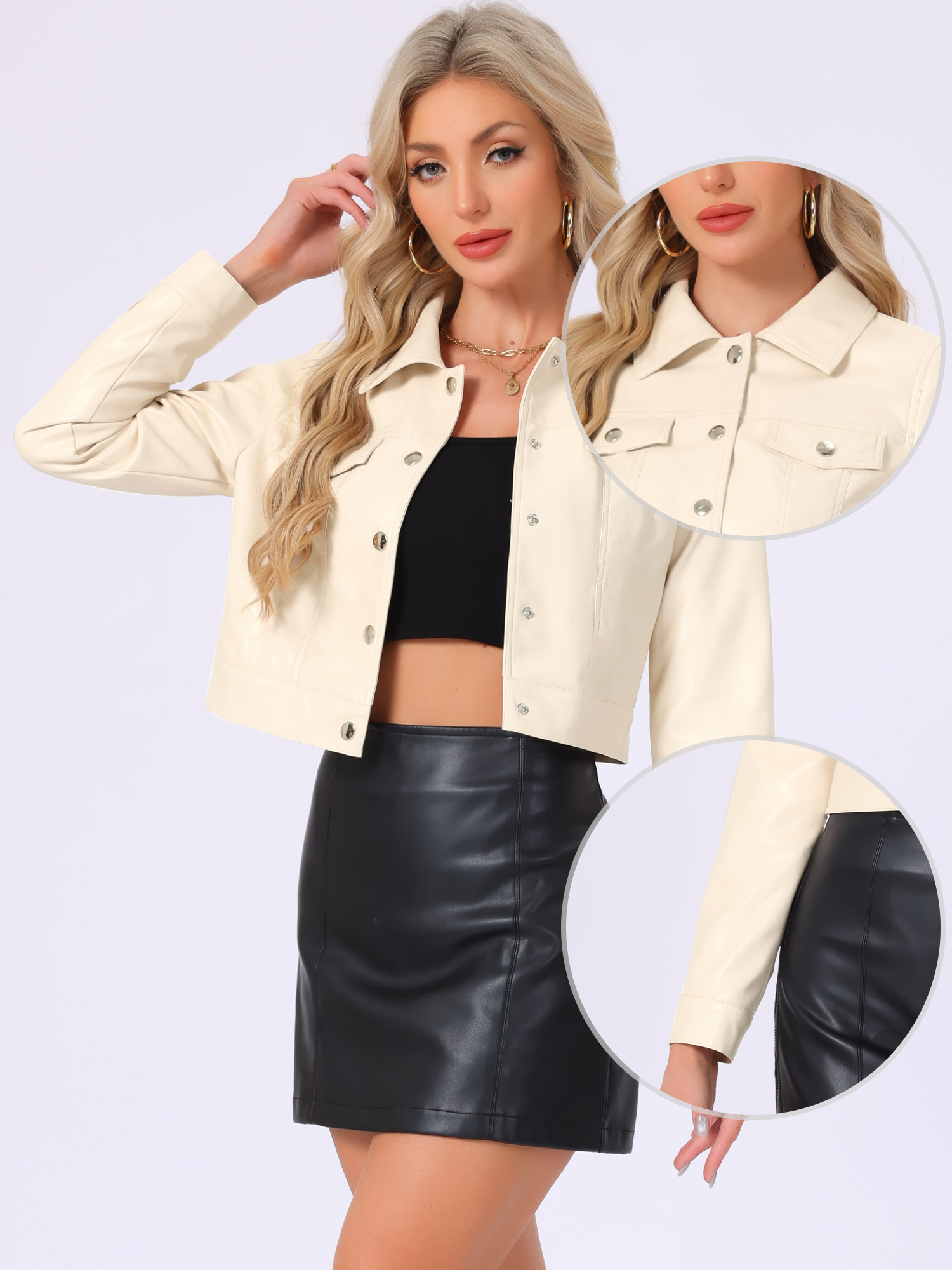 Metallic Biker Holographic Button Down Shiny Jacket Apricot/XS