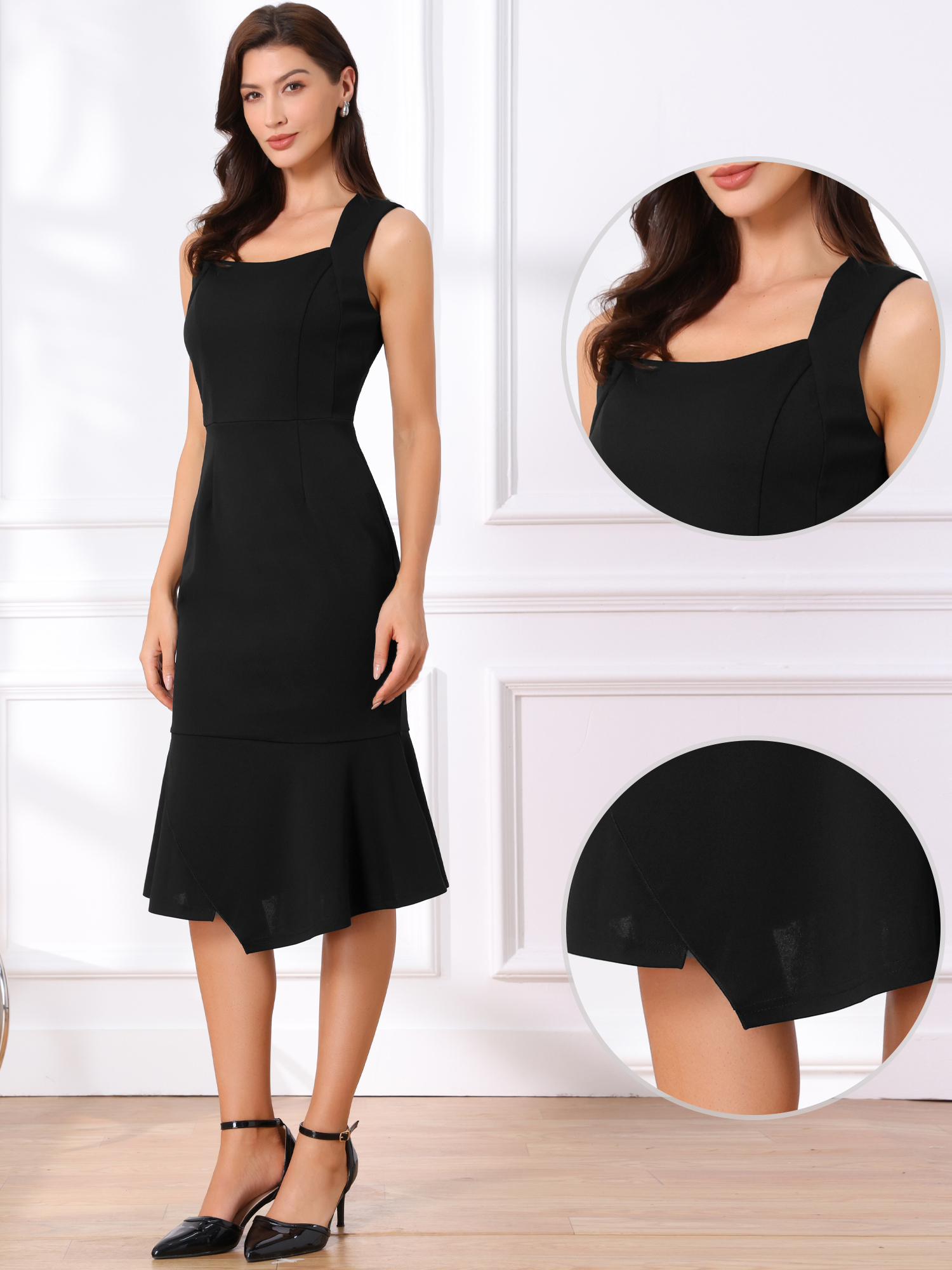 Sleeveless Cocktail Bodycon Fishtail Ruffles Dress Black/XS