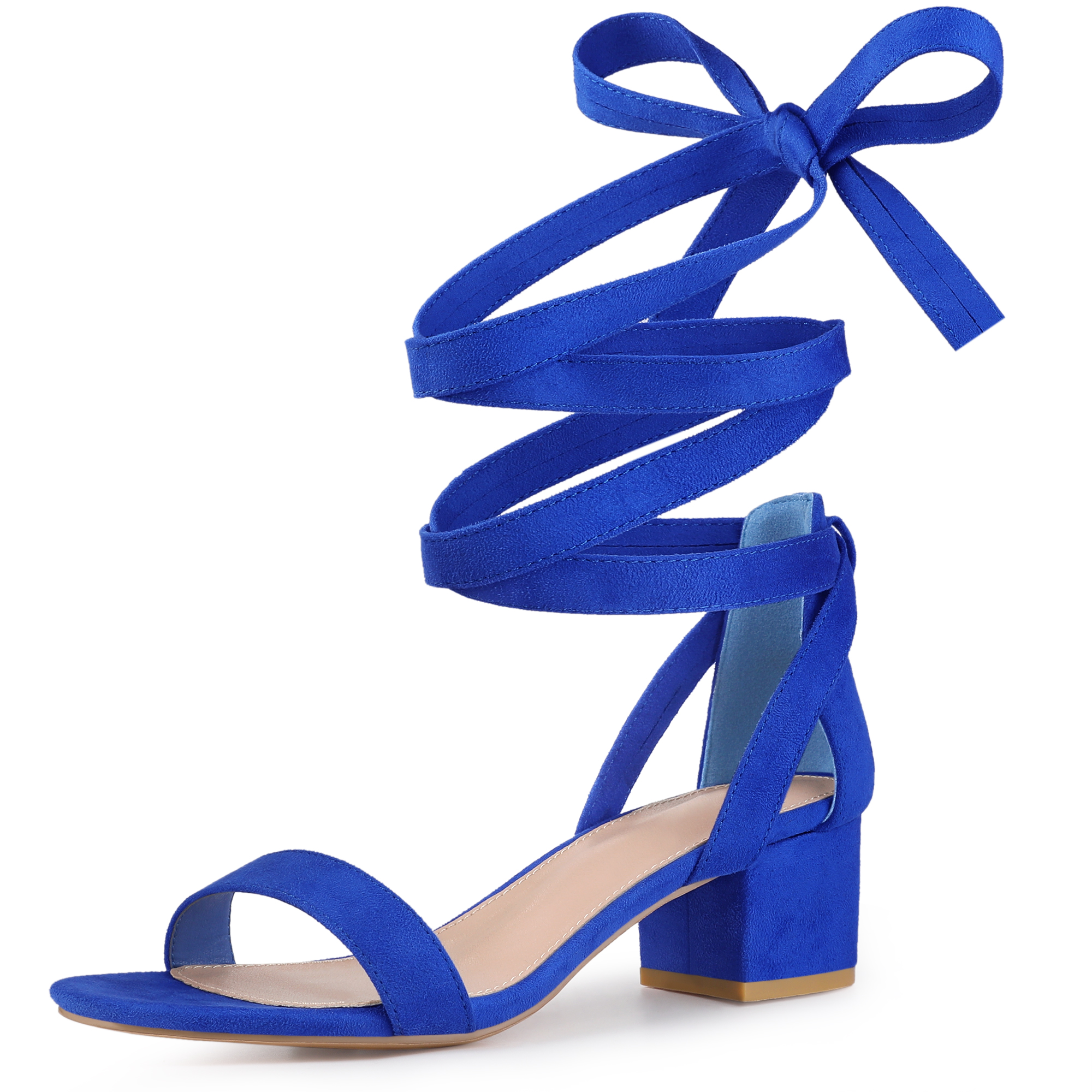 Open Toe Block Heel Lace Up Ankle Strap Sandals Royal Blue/9.5