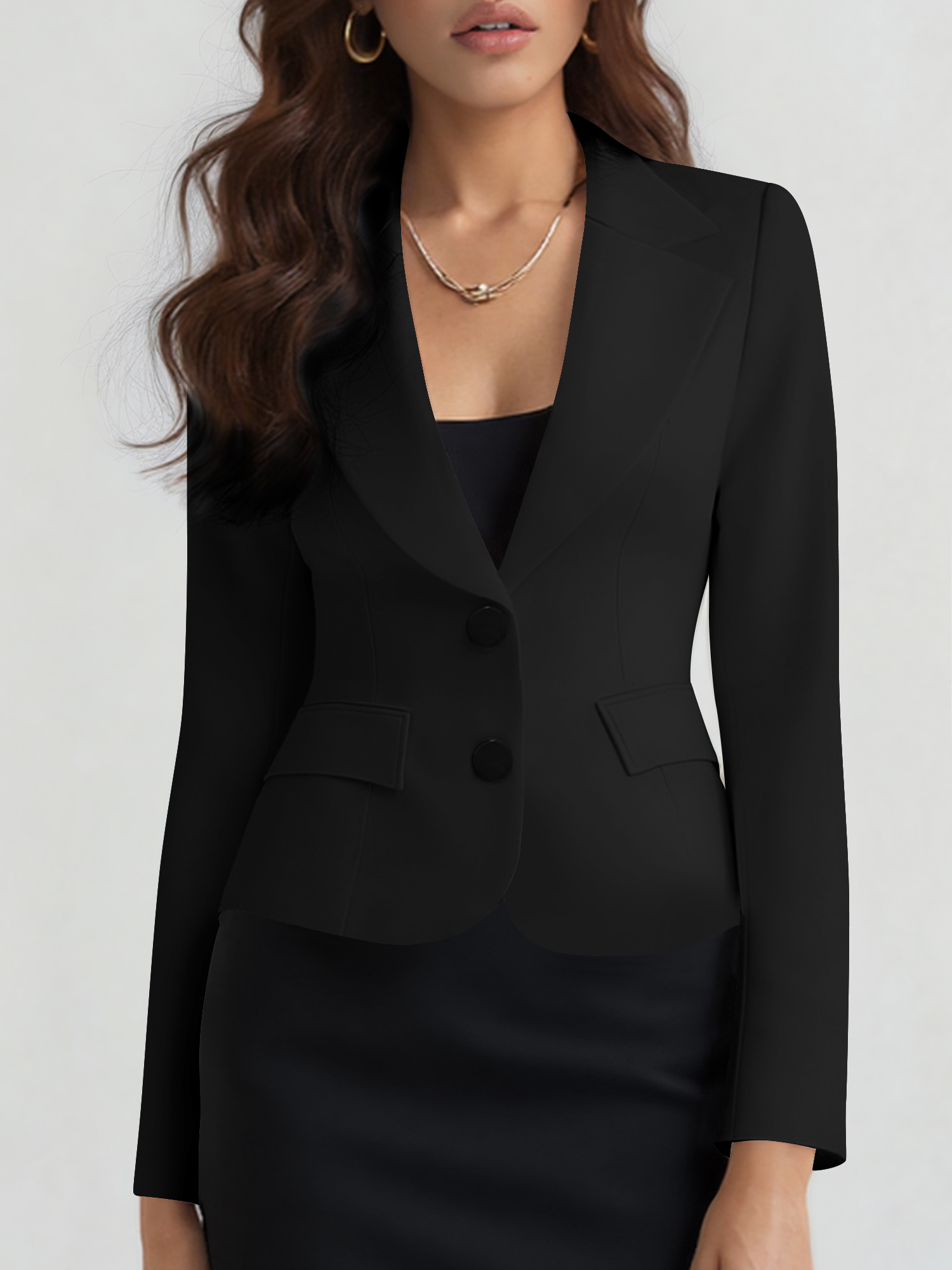 Slim Fit Blazer with Notched Lapel - Tailored Long Sleeve Workwear Jacket Black/XS