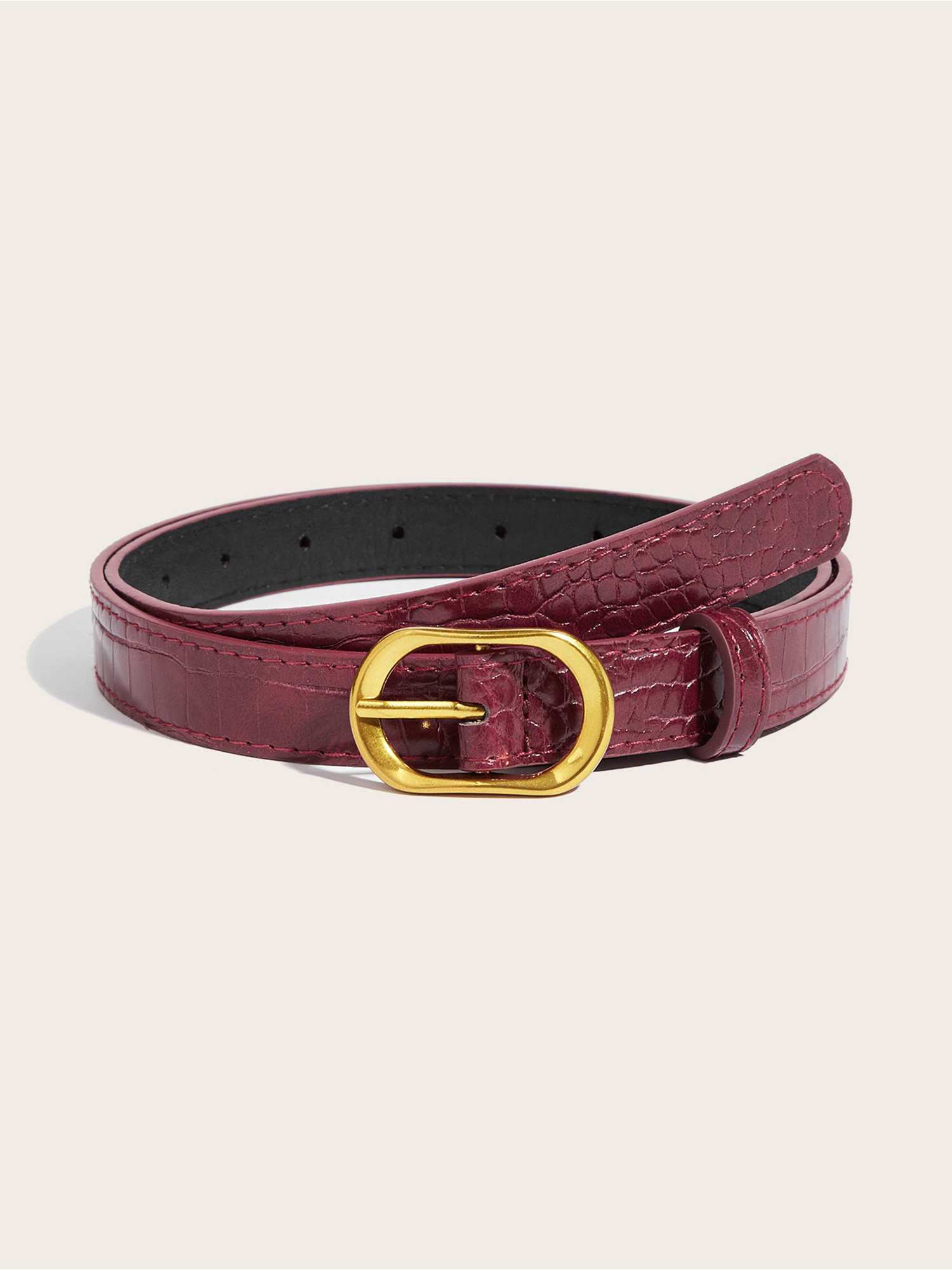 Women's Faux Leather Solid Color Buckle Belt Burgundy/One Size