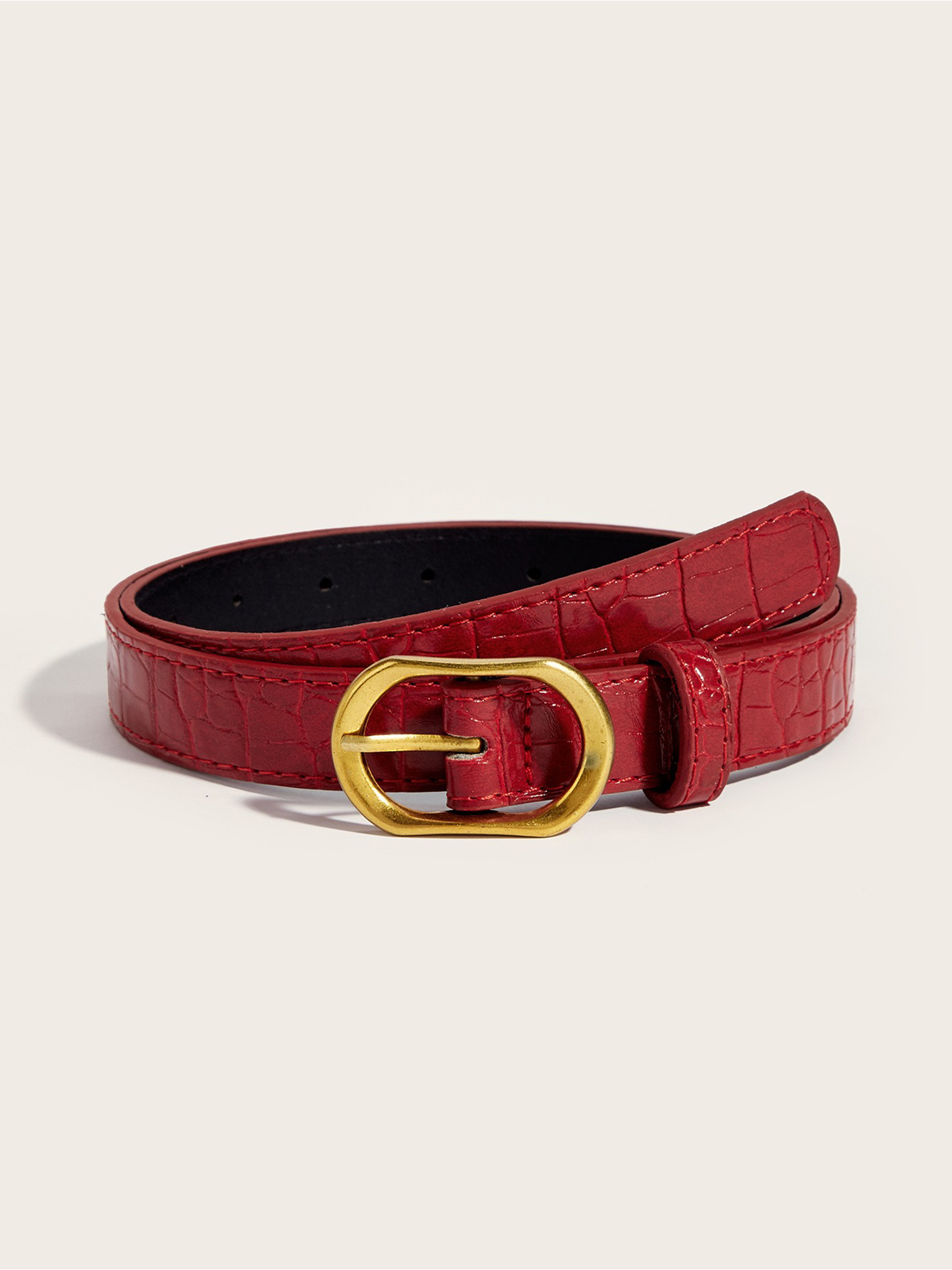 Women's Faux Leather Solid Color Buckle Belt Red/One Size