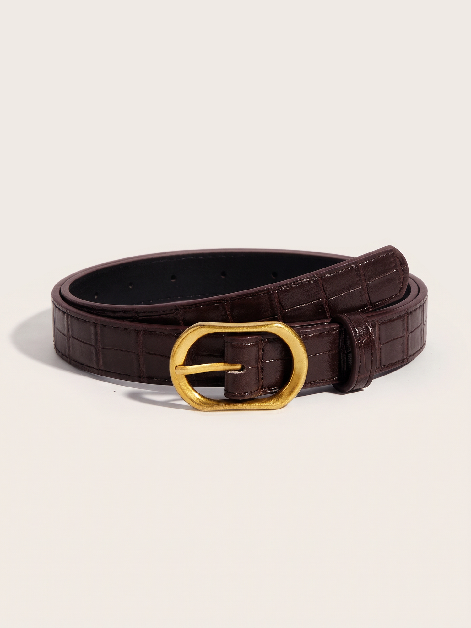 Women's Faux Leather Solid Color Buckle Belt Brown/One Size