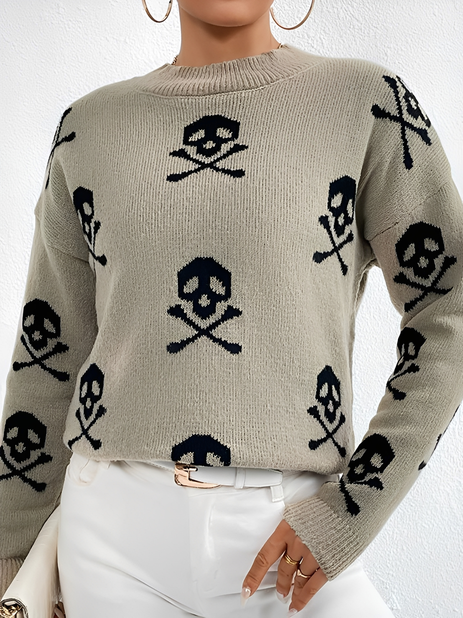 Crew Neck Pullover Long Sleeves Halloween Sweater Brown/S