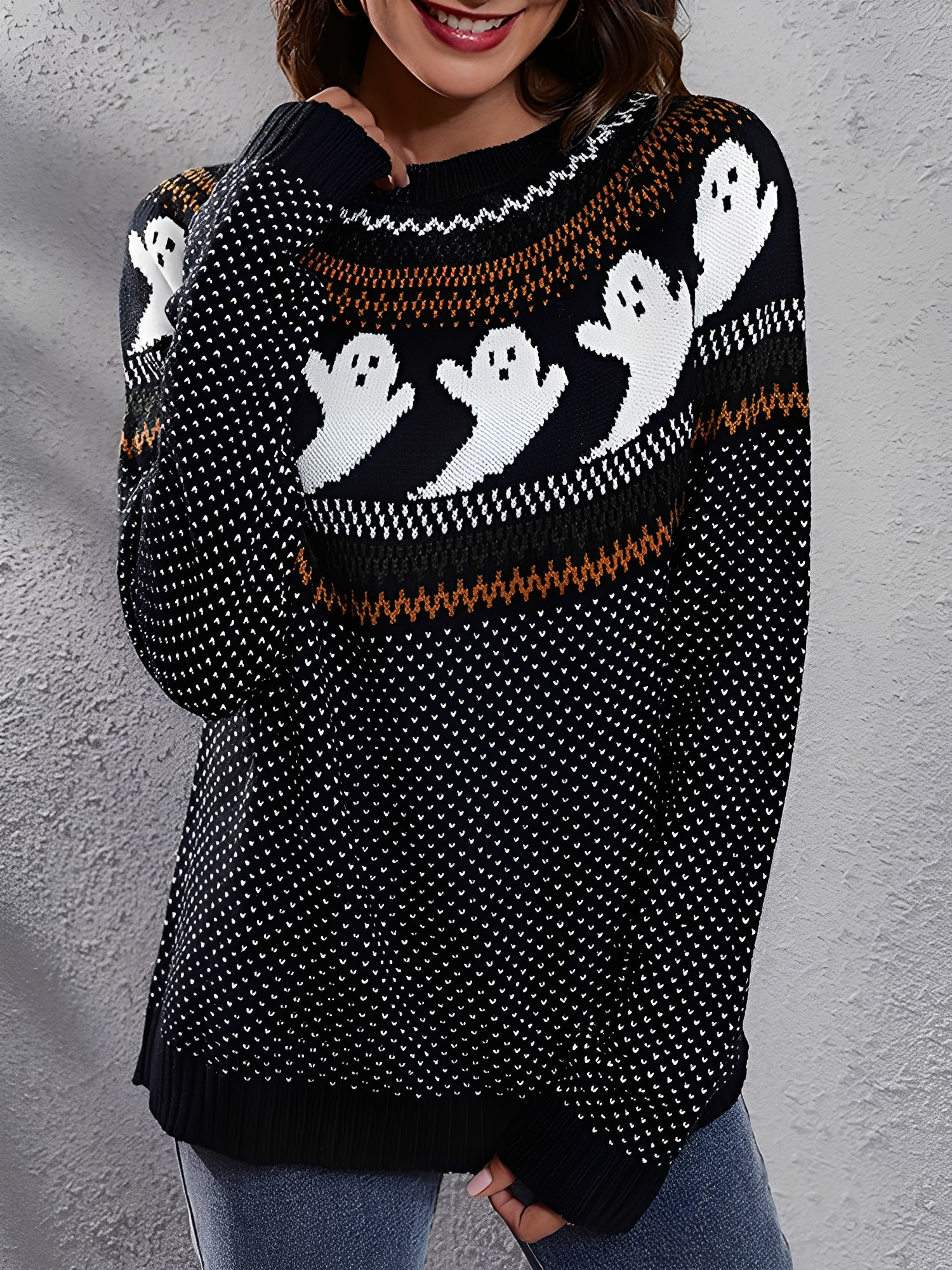 Halloween Graphic Long Sleeve Pullover Sweater Black/M