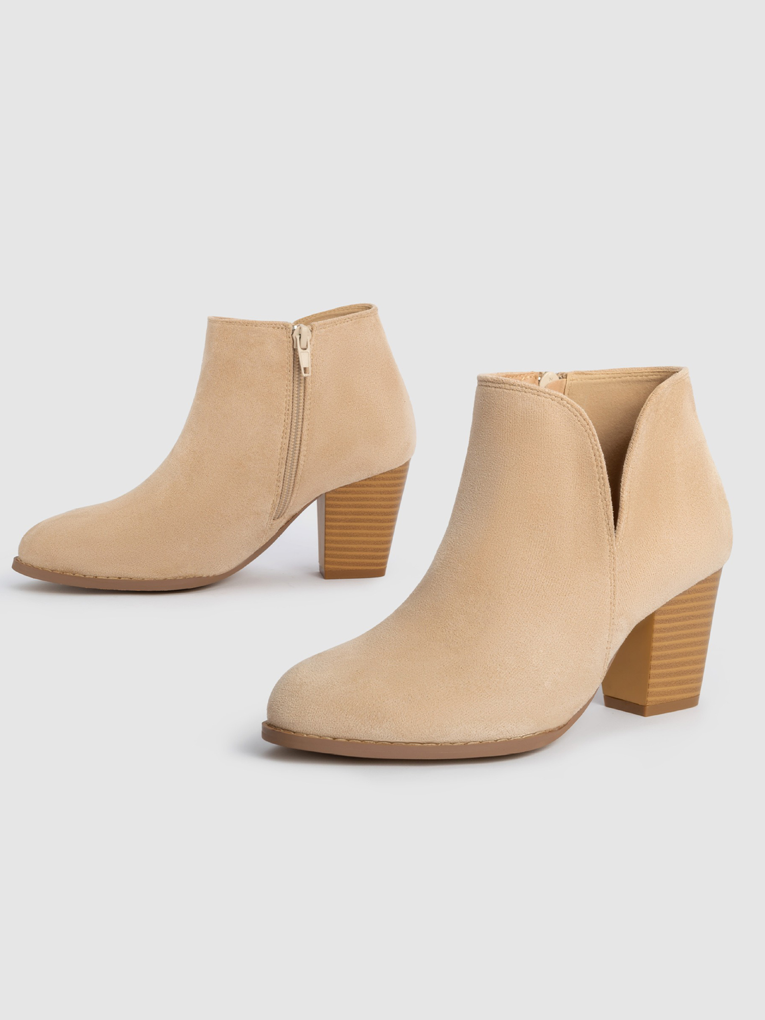 Round Toe Faux Suede Thick Heel Ankle Boots Apricot/7