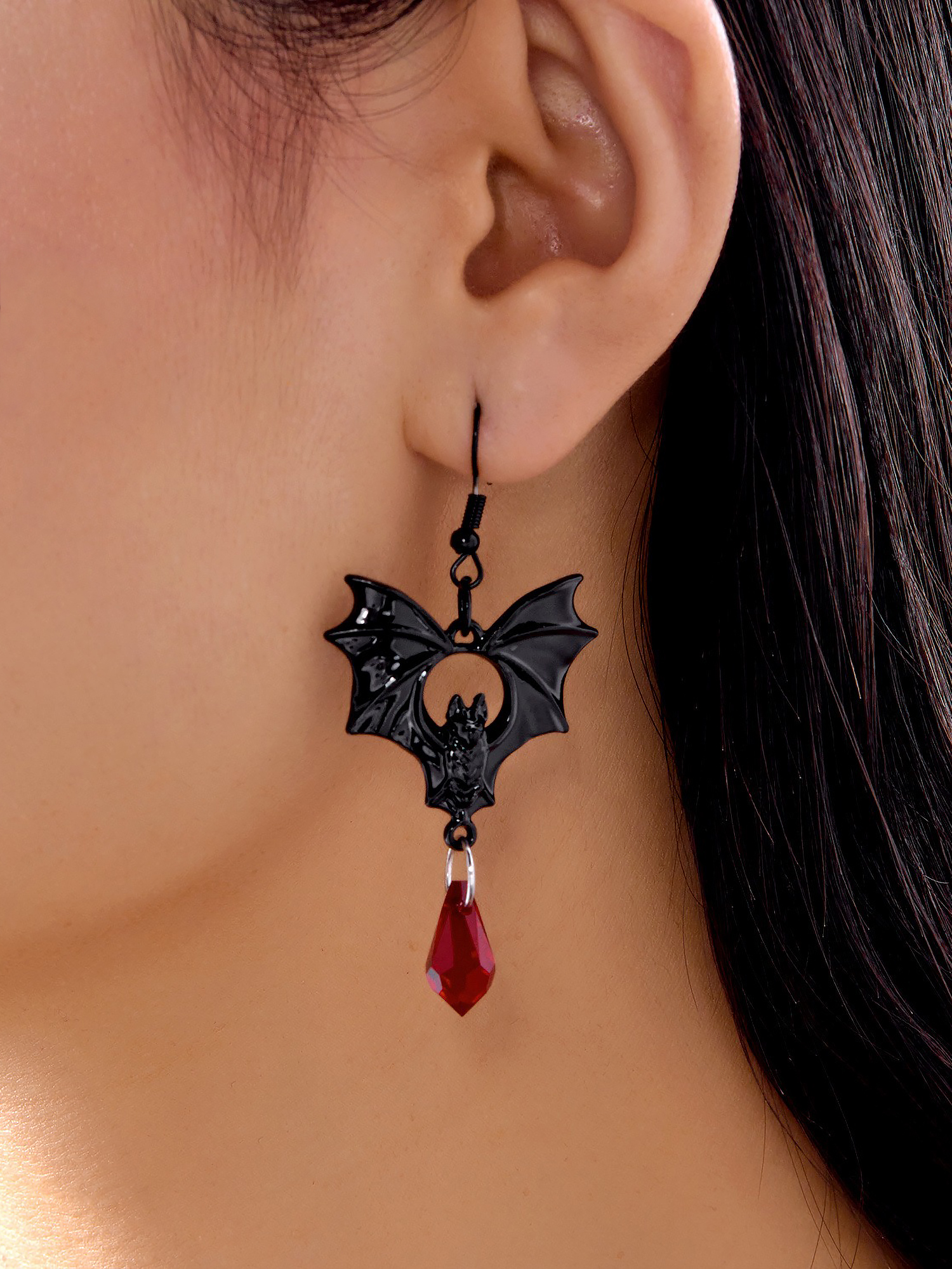 Halloween Gothic Bat Pendant Dangle Earrings Black/One Size