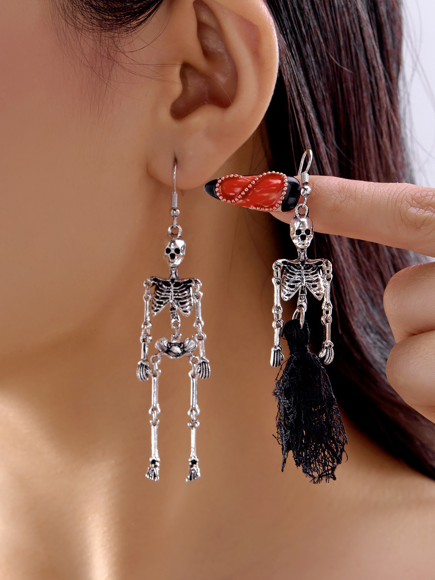 Halloween Fun Skeleton Dangle Earrings Black/One Size