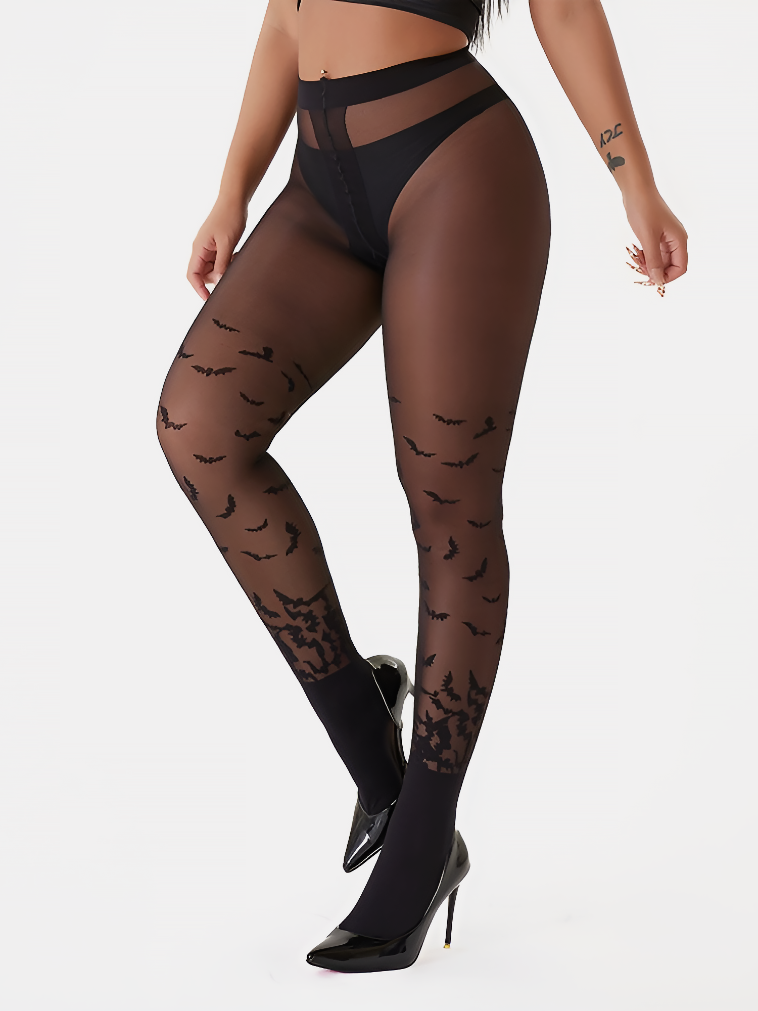 Halloween Style Bat Pattern Pantyhose Black/One Size