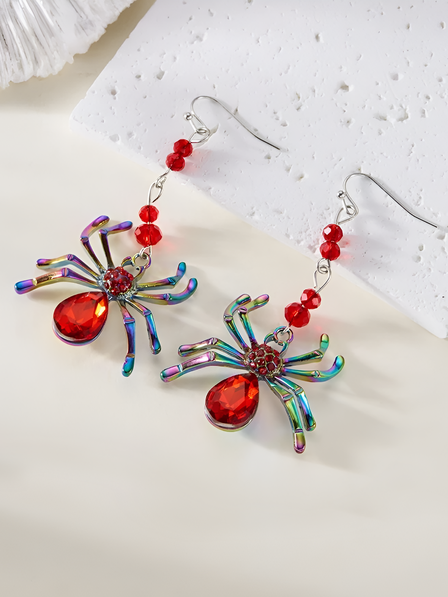 Halloween Colorful Spider Dangle Earrings Red/One Size