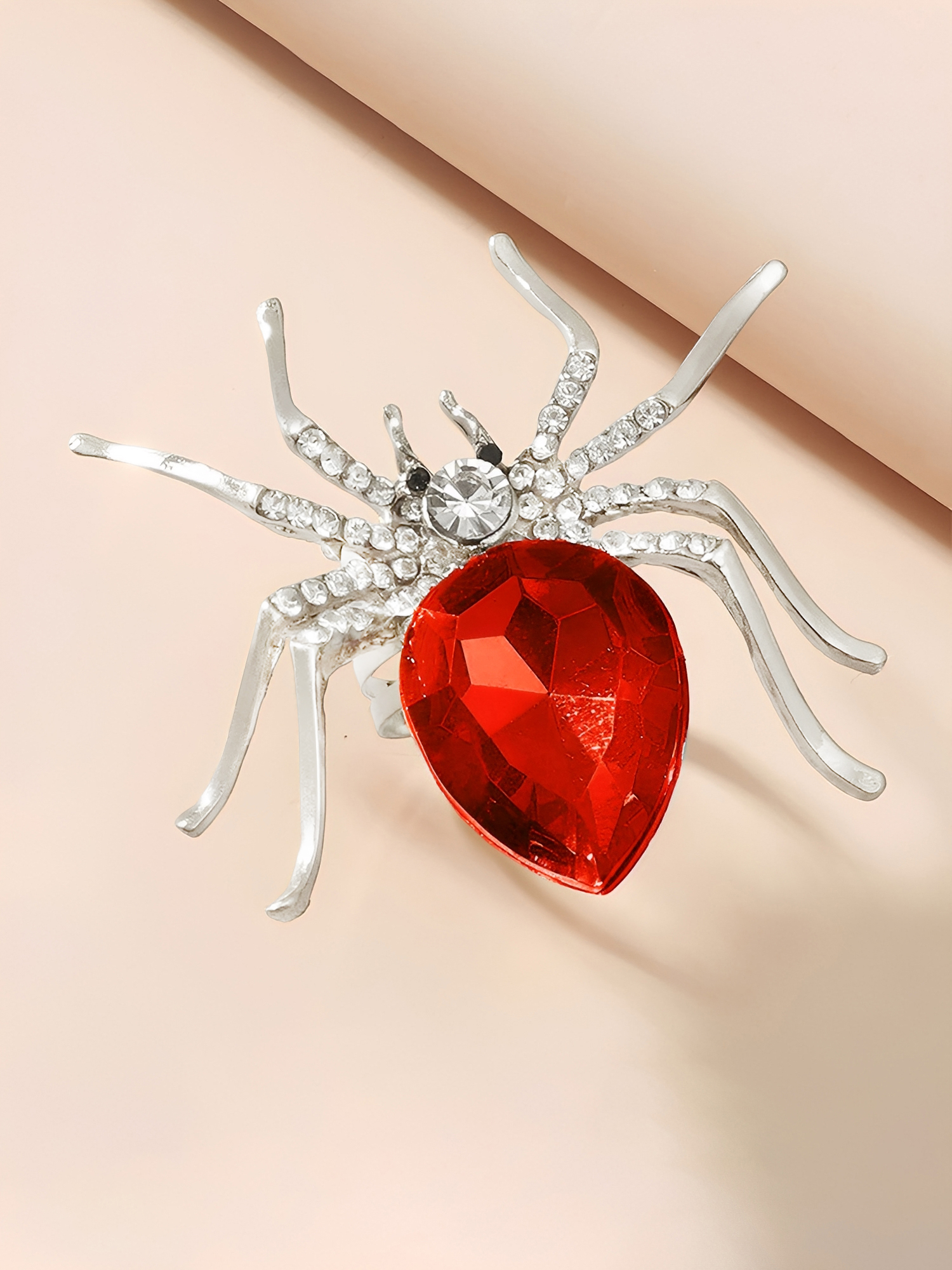 Halloween Spider Diamond Adjustable Ring Red/One Size