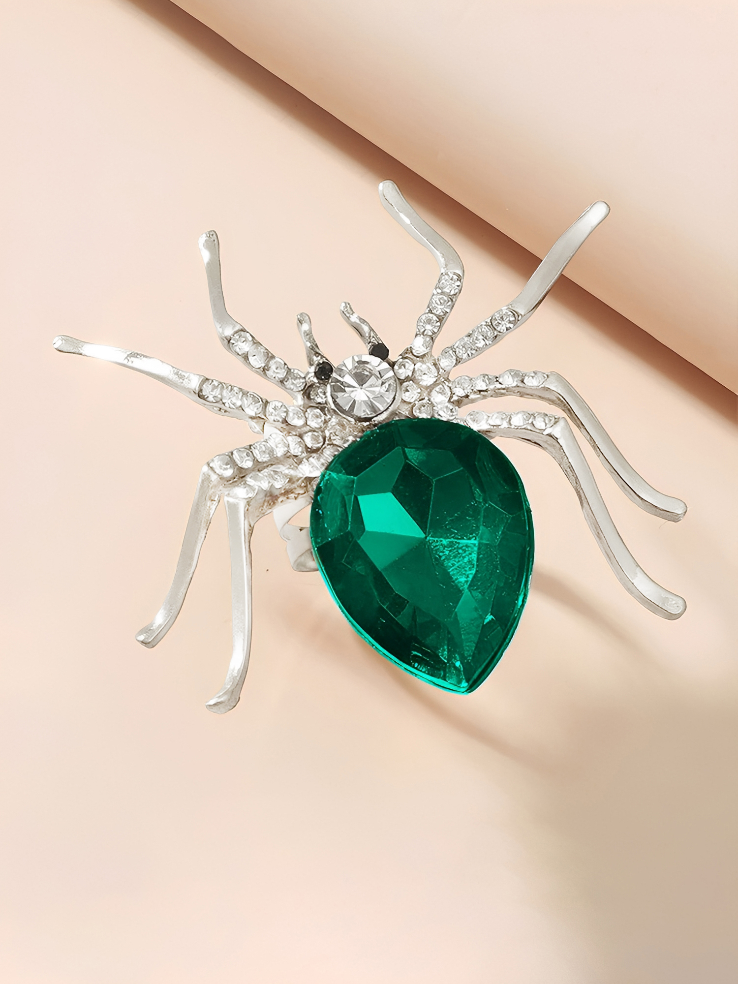 Halloween Spider Diamond Adjustable Ring Green/One Size