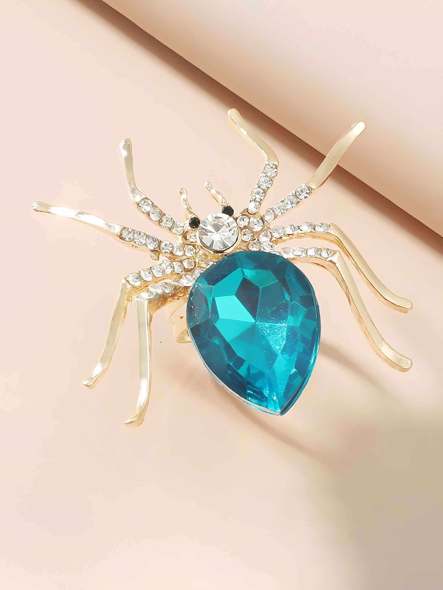 Halloween Spider Diamond Adjustable Ring Blue/One Size